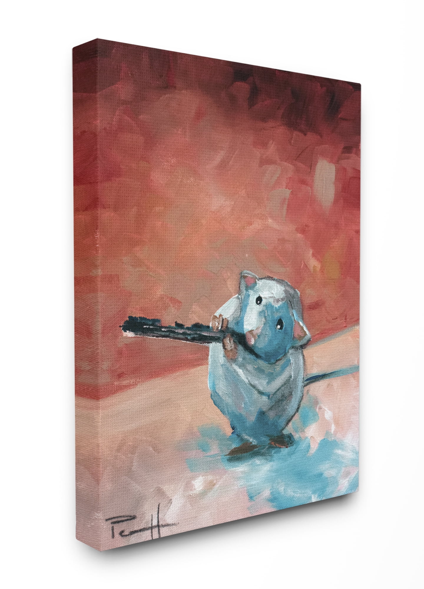 Stupell Home Décor Mouse Performance Funny Blue Red Animal Painting Canvas Wall Art by Sean Parnell