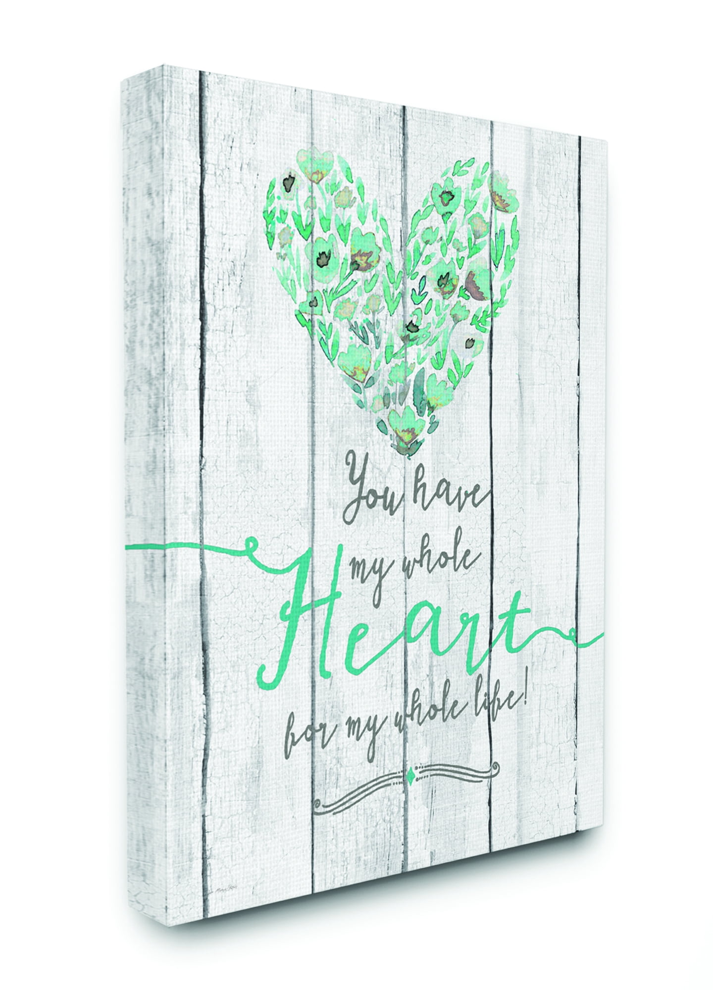 Stupell Home Décor My Whole Heart Blue Green Wood Textured Word Design Canvas Wall Art by Jo Moulton