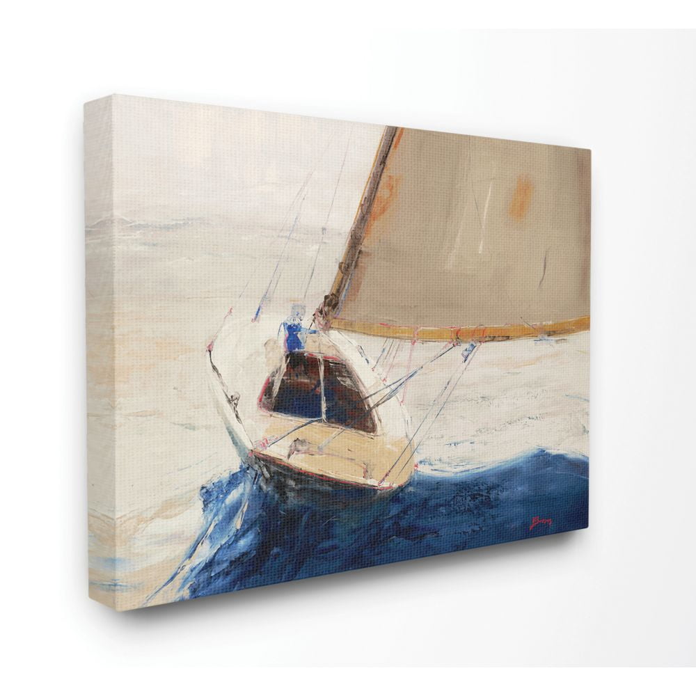 Stupell Home Décor Ocean Sailboat Soaring Impressionist Abstract Yellow Blue Beach Painting Canvas Wall Art by Third and Wall