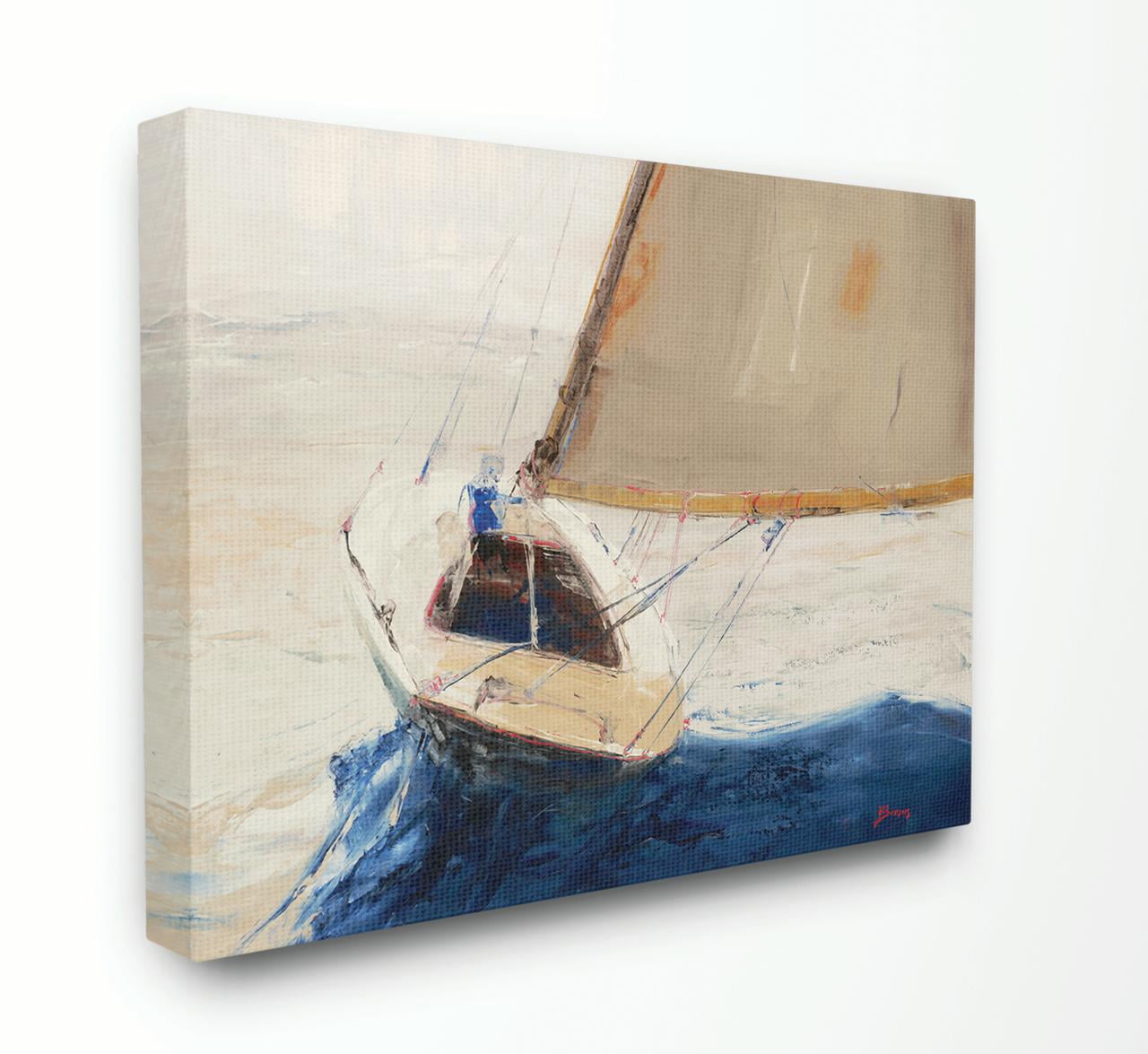 Stupell Home Décor Ocean Sailboat Soaring Impressionist Abstract Yellow Blue Beach Painting Canvas Wall Art by Third and Wall