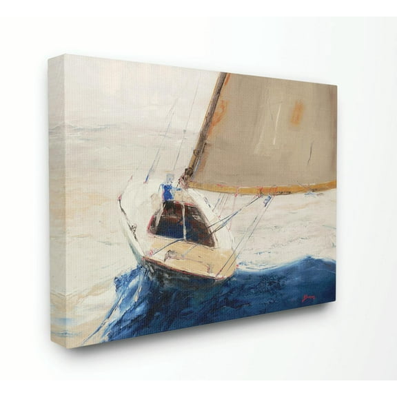 Stupell Home Décor Ocean Sailboat Soaring Impressionist Abstract Yellow Blue Beach Painting Canvas Wall Art by Third and Wall