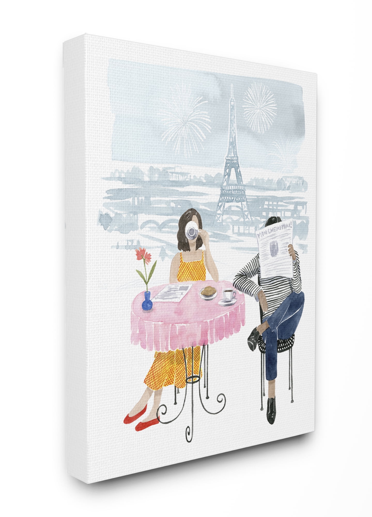 Stupell Home Décor Paris Coffee Cafe Pink Blue Watercolor Painting Canvas Wall Art by Grace Popp