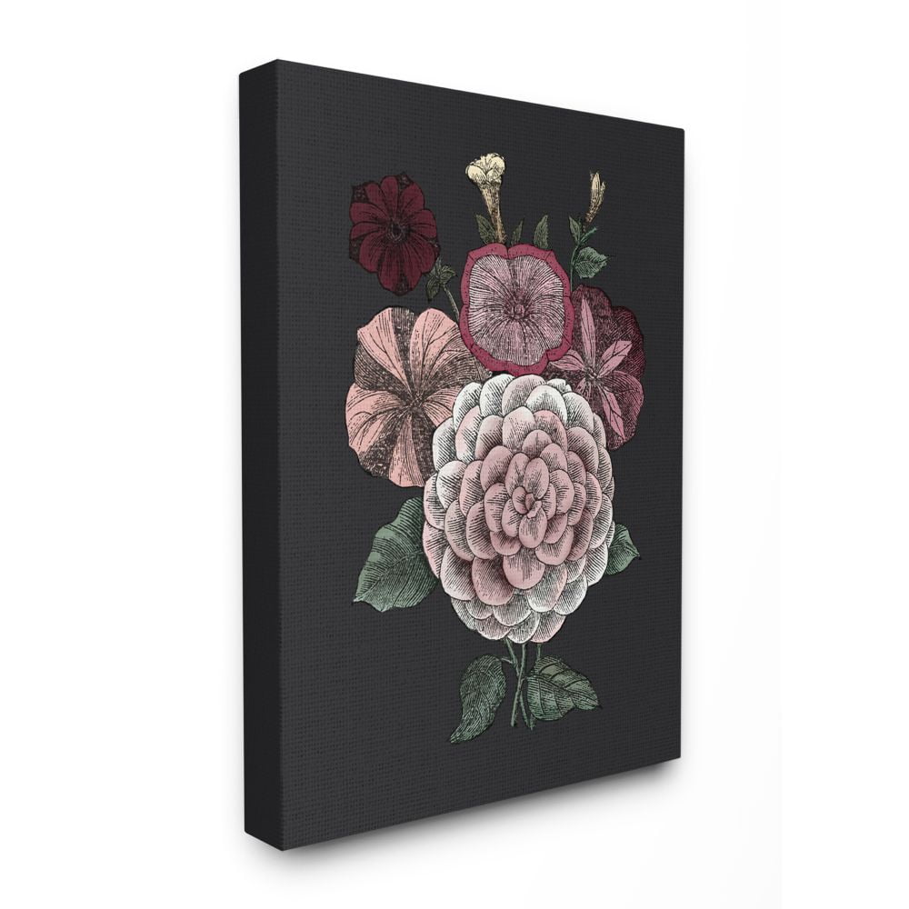 Stupell Home Décor Pink Flowers on Black Drawing Design Canvas Wall Art by the Saturday Evening Post