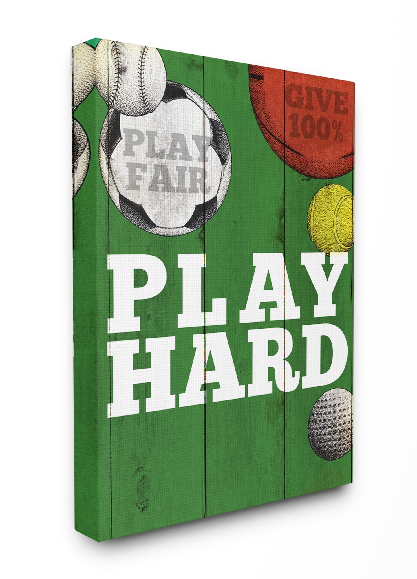 Stupell Home Décor Play Hard Sports Equipment Green Word Design Canvas Wall Art by the Saturday Evening Post