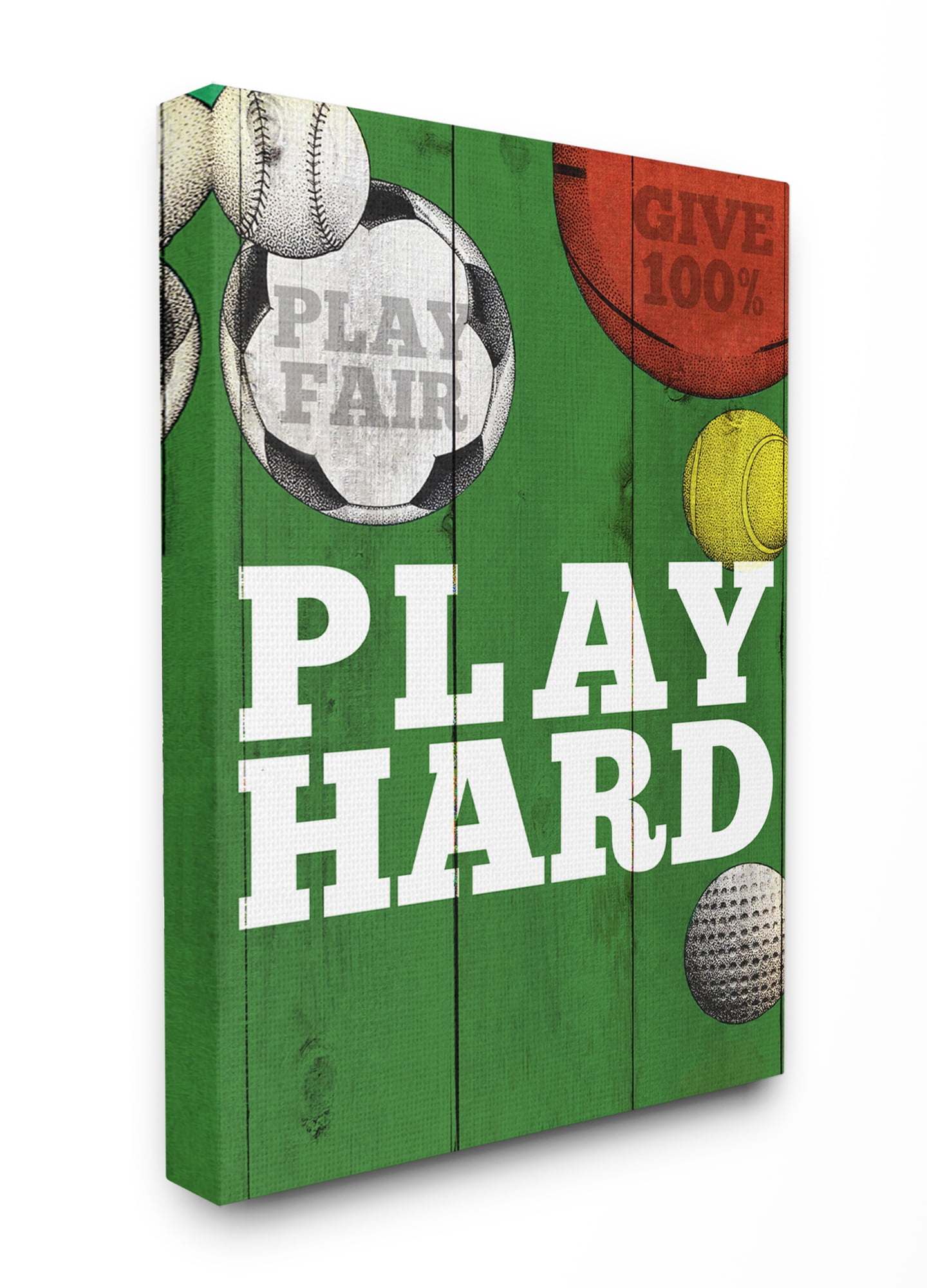 Stupell Home Décor Play Hard Sports Equipment Green Word Design Canvas Wall Art by the Saturday Evening Post