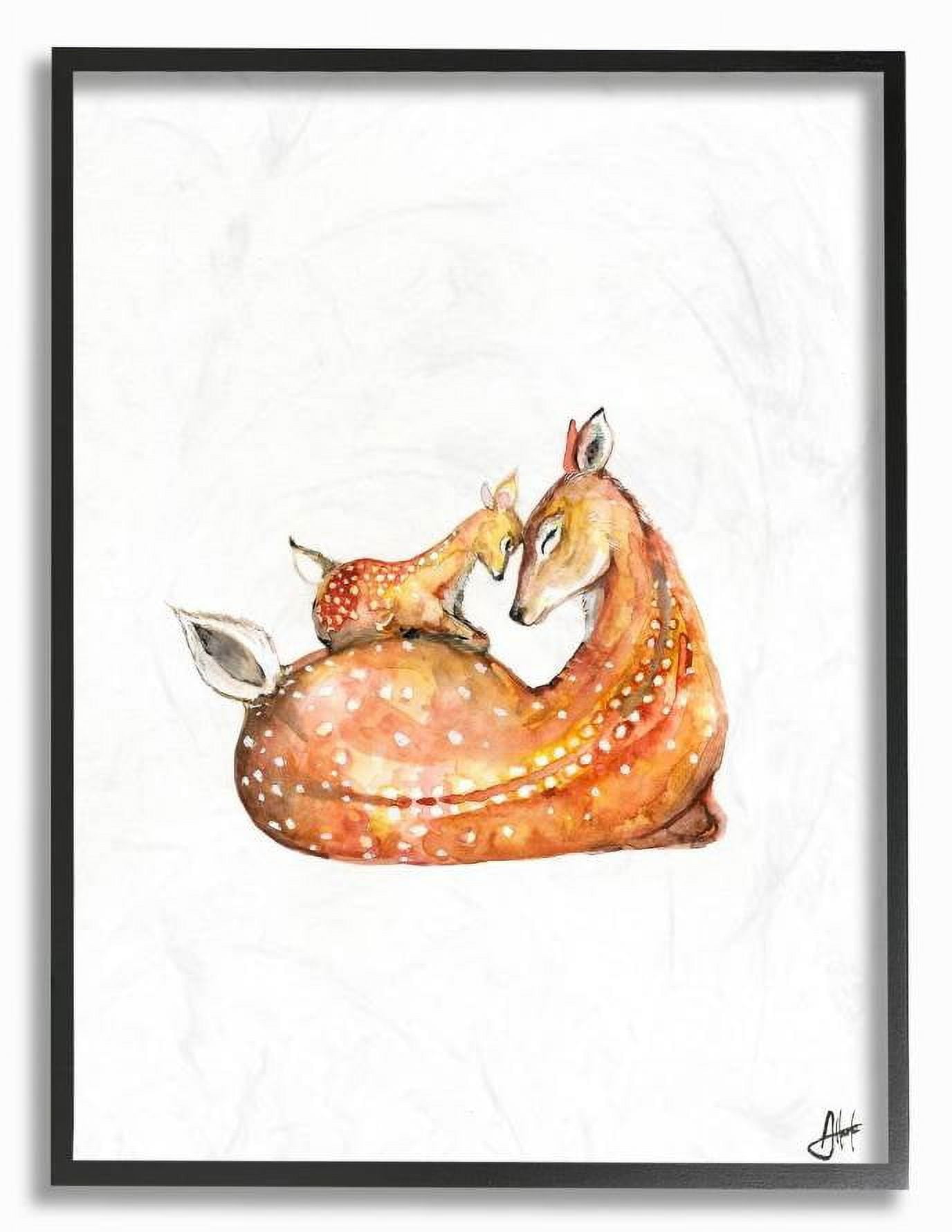 Stupell Industries Beautiful Deer Family Animal Watercolor Painting Framed Wall Art by Marc Allante