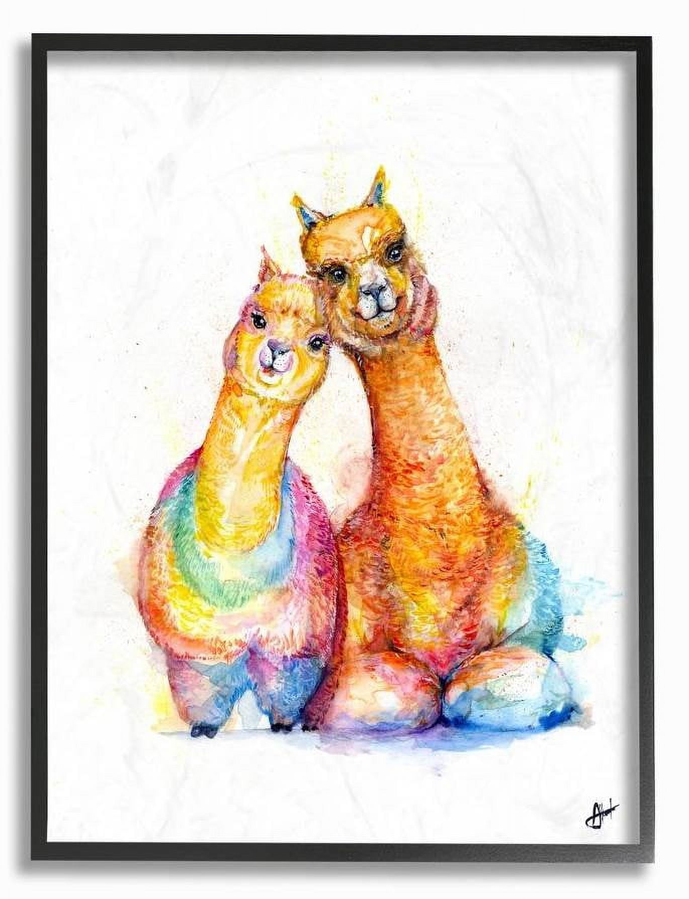 Stupell Industries Cute Colorful Llama Family Animal Watercolor Painting Framed Wall Art by Marc Allante