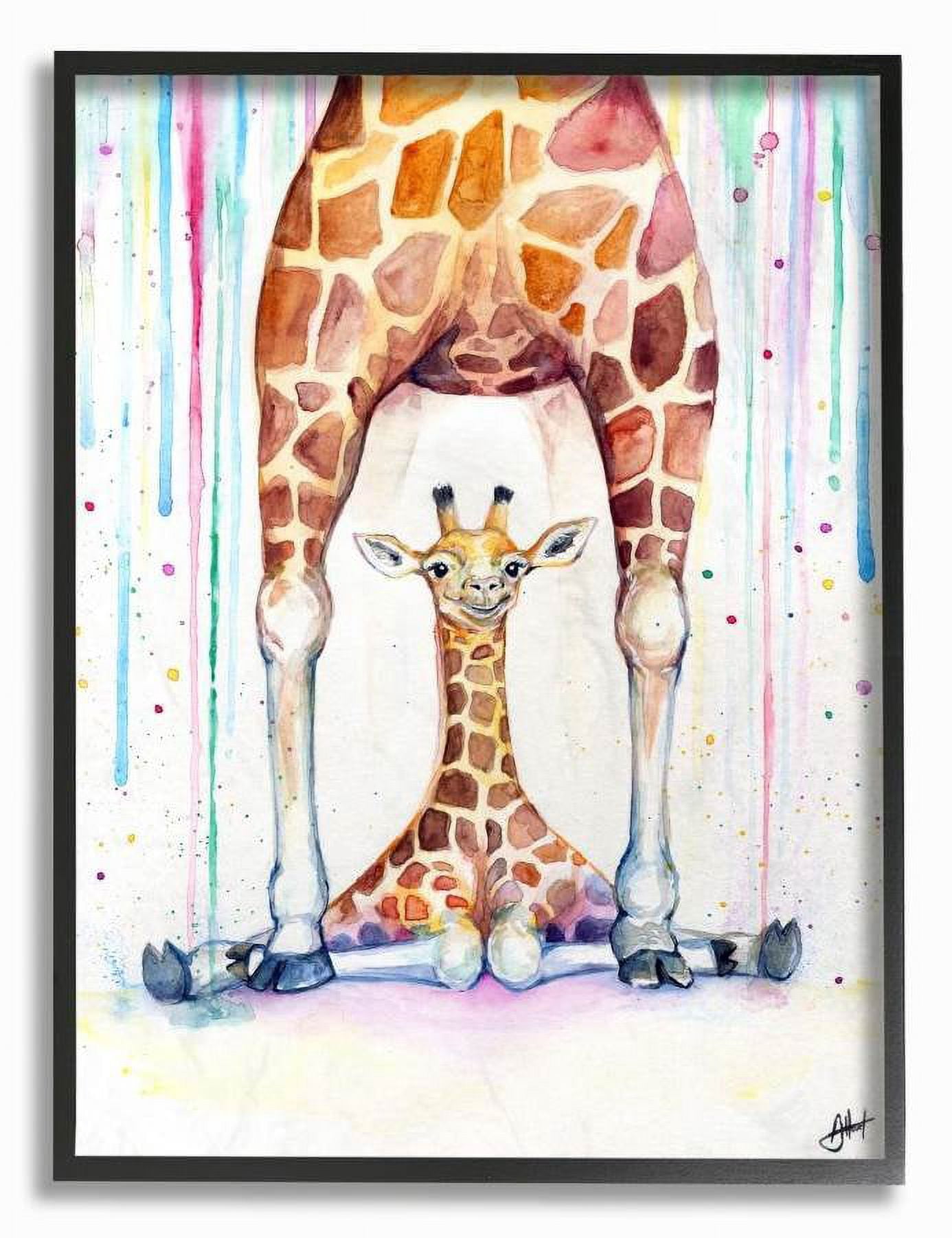 Stupell Industries Colorful Cute Giraffe Family Animal Watercolor Painting Framed Wall Art by Marc Allante