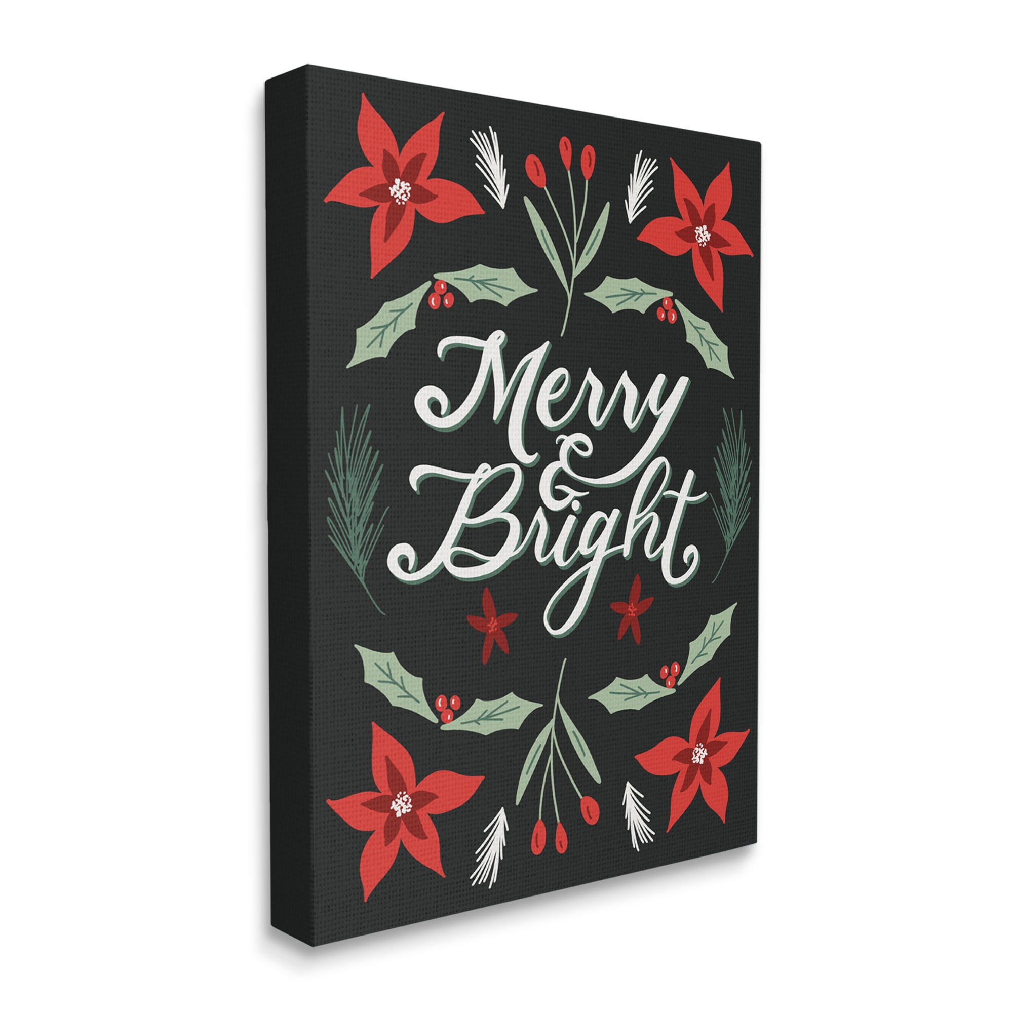 Stupell Industries Merry and Bright Festive Christmas Text Poinsettia Canvas Design by Amanda Houston