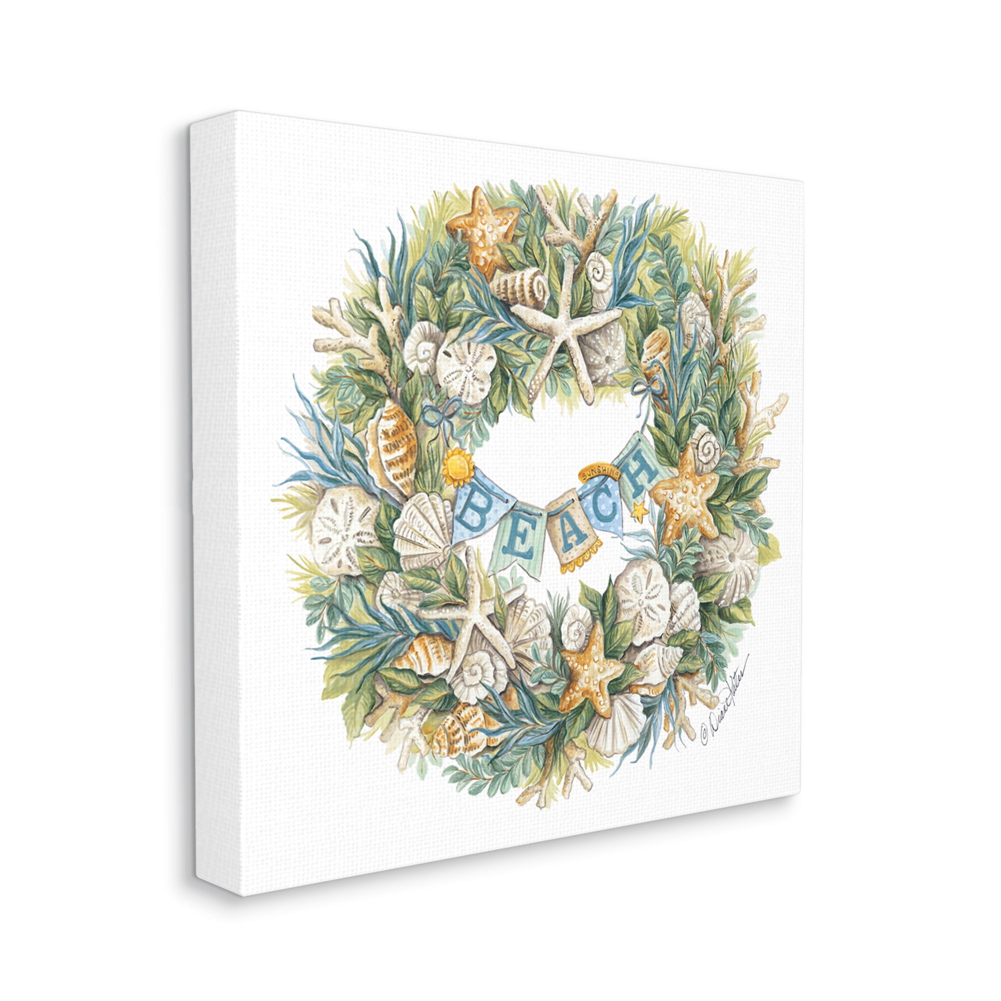 Stupell Industries Holiday Beach Seashell Wreathe Nautical Christmas Canvas Design by Diane Kater