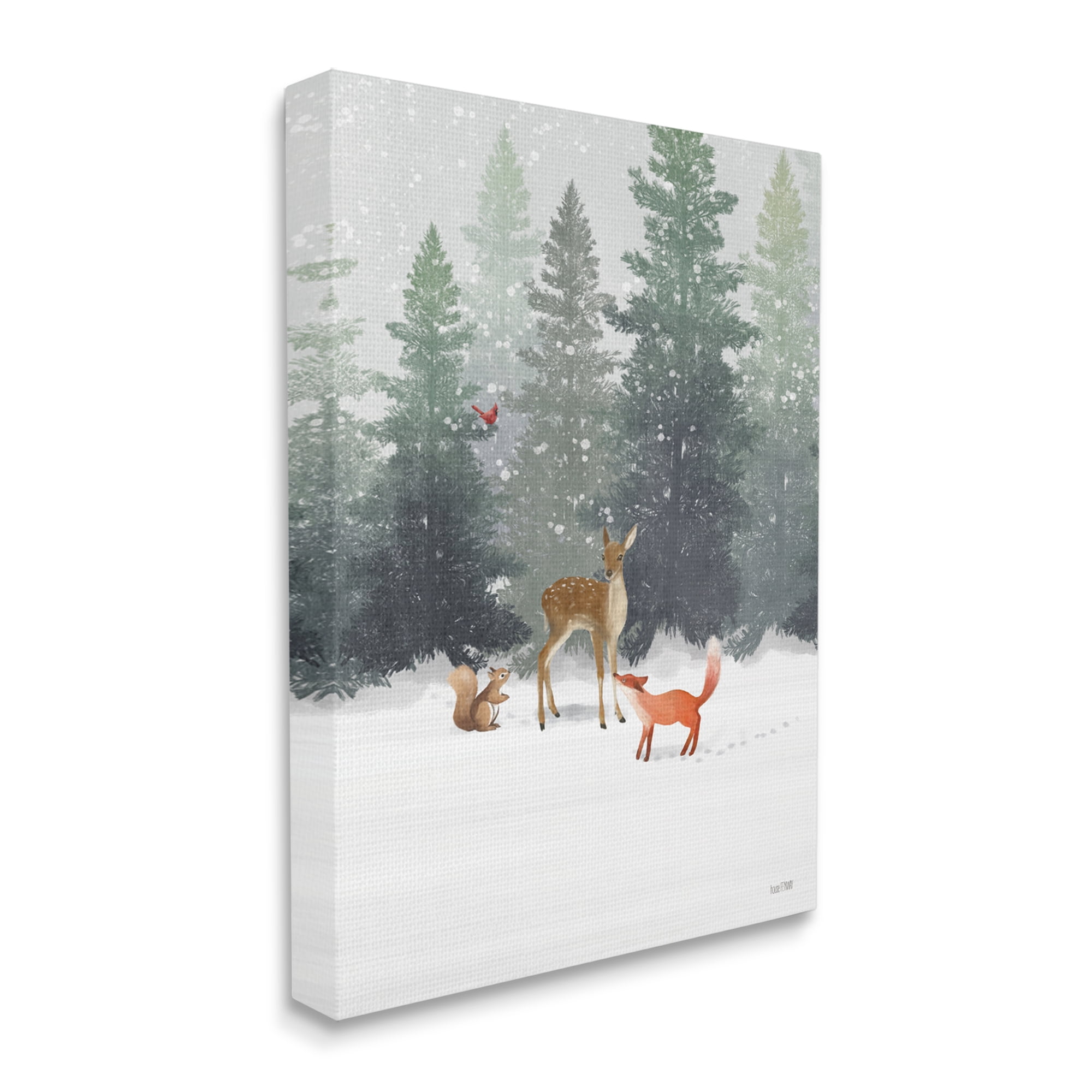 Winter Forest Scene with Fox, Deer, Squirrel Canvas Art