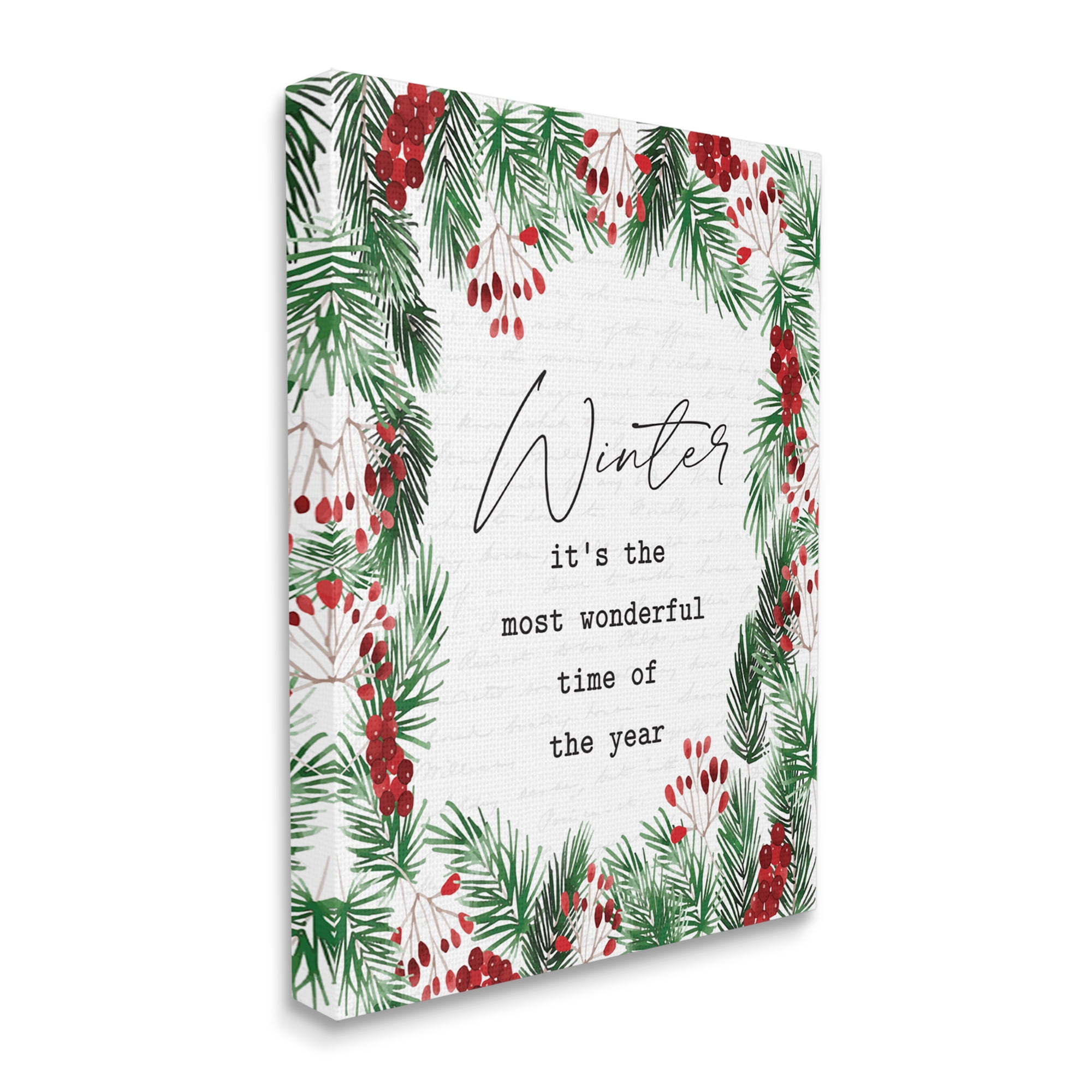 Stupell Industries Most Wonderful Time Winter Phrase Festive Wreath Canvas Design by Lettered and Lined