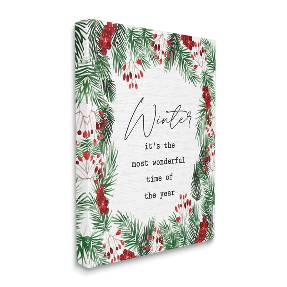 Stupell Industries Most Wonderful Time Winter Phrase Festive Wreath Canvas Design by Lettered and Lined
