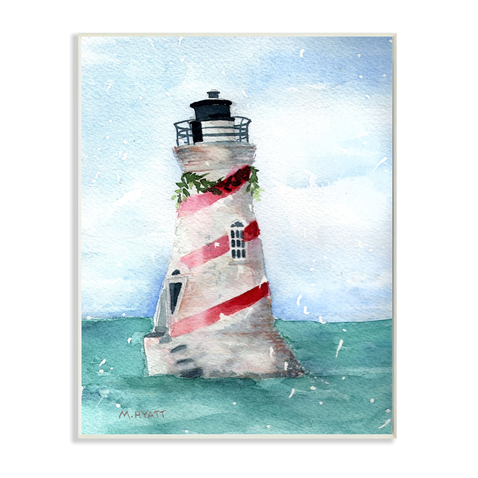 Stupell Industries Nautical Holiday Lighthouse Christmas Candy Cane Stripes Wall Plaque Design by Melissa Hyatt LLC