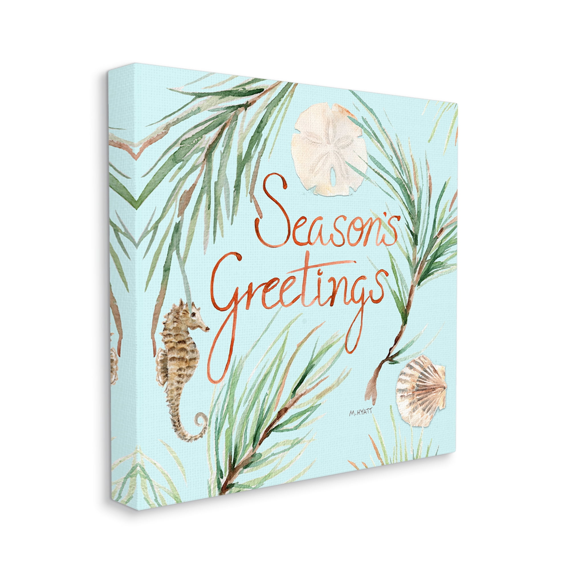 Stupell Industries Season's Greetings Nautical Beach Christmas Seahorse Canvas Design by Melissa Hyatt LLC