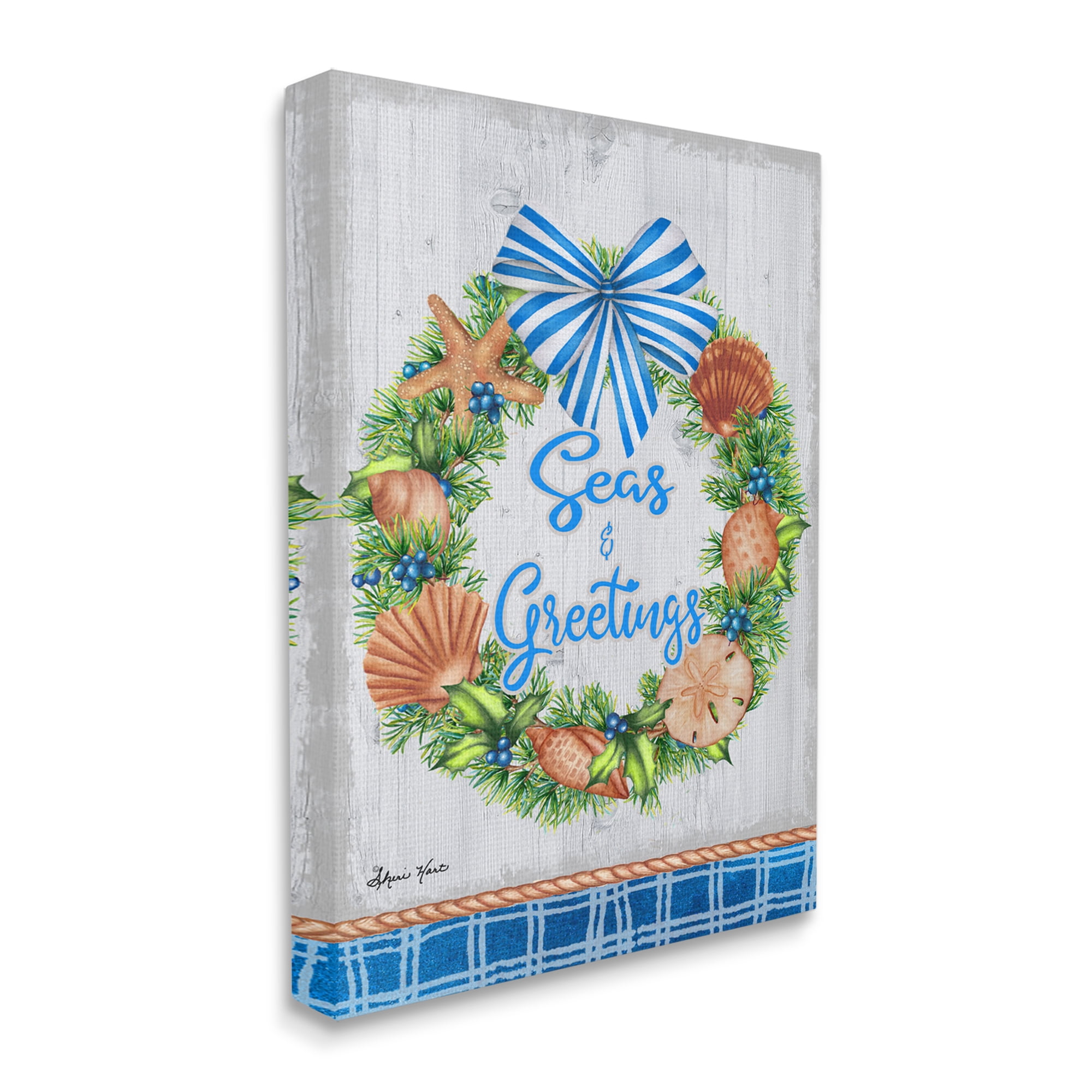 Stupell Industries Seas and Greetings Nautical Holiday Wreath Canvas Design by Sheri Hart