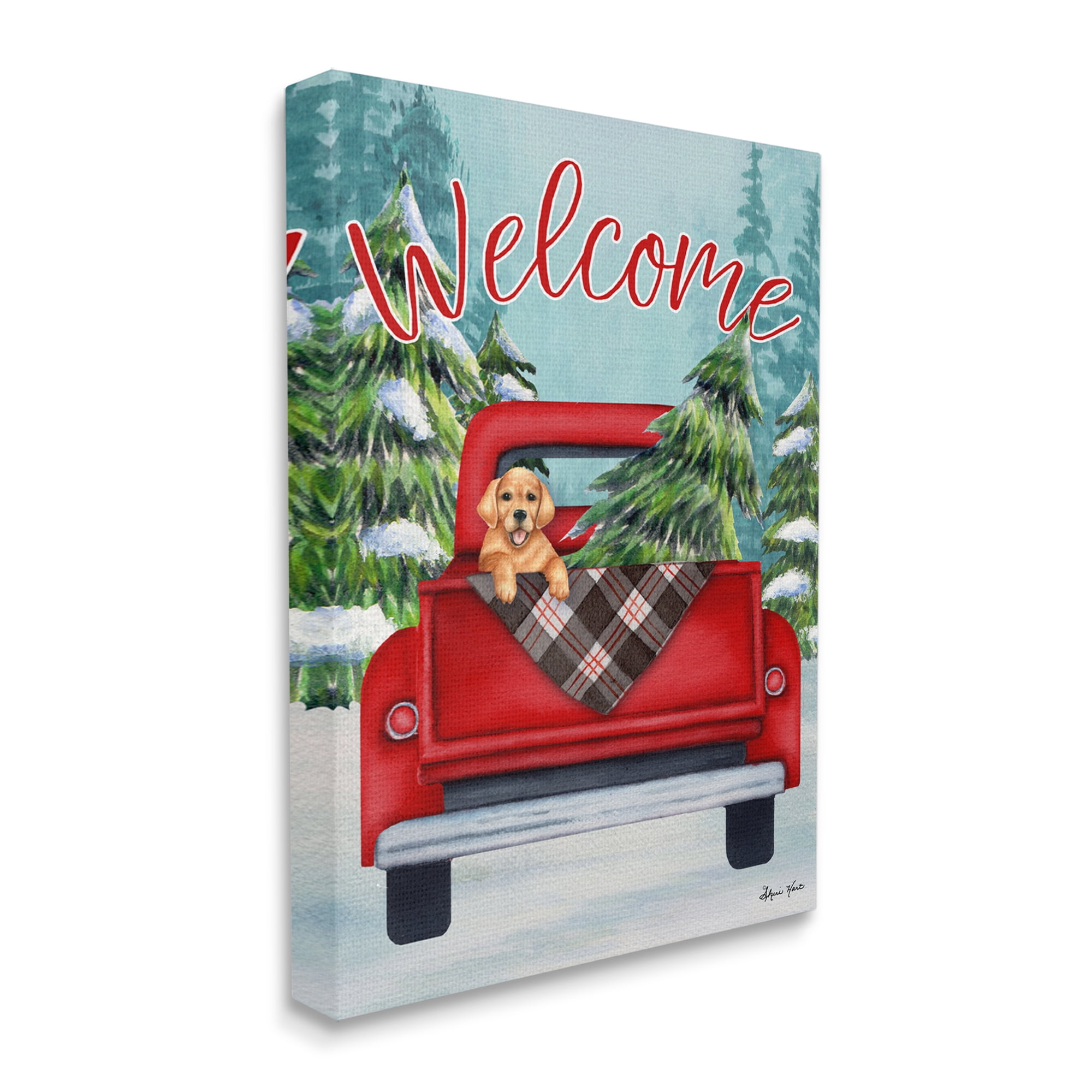 Stupell Industries Winter Welcome Red Truck Christmas Pet Dog Canvas Design by Sheri Hart