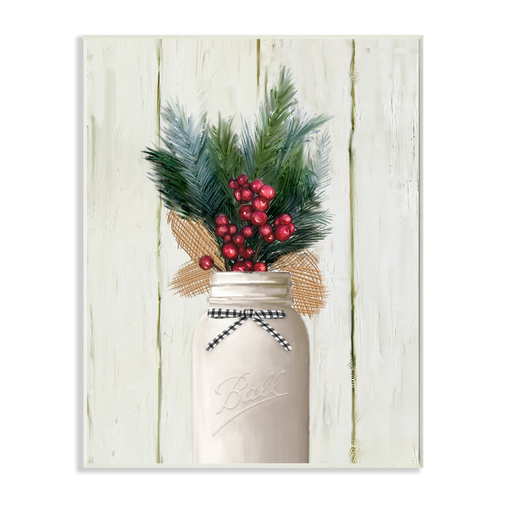 Stupell Industries Country Holiday Jar Pine Needles Christmas Berries Wall Plaque Design by Ziwei Li