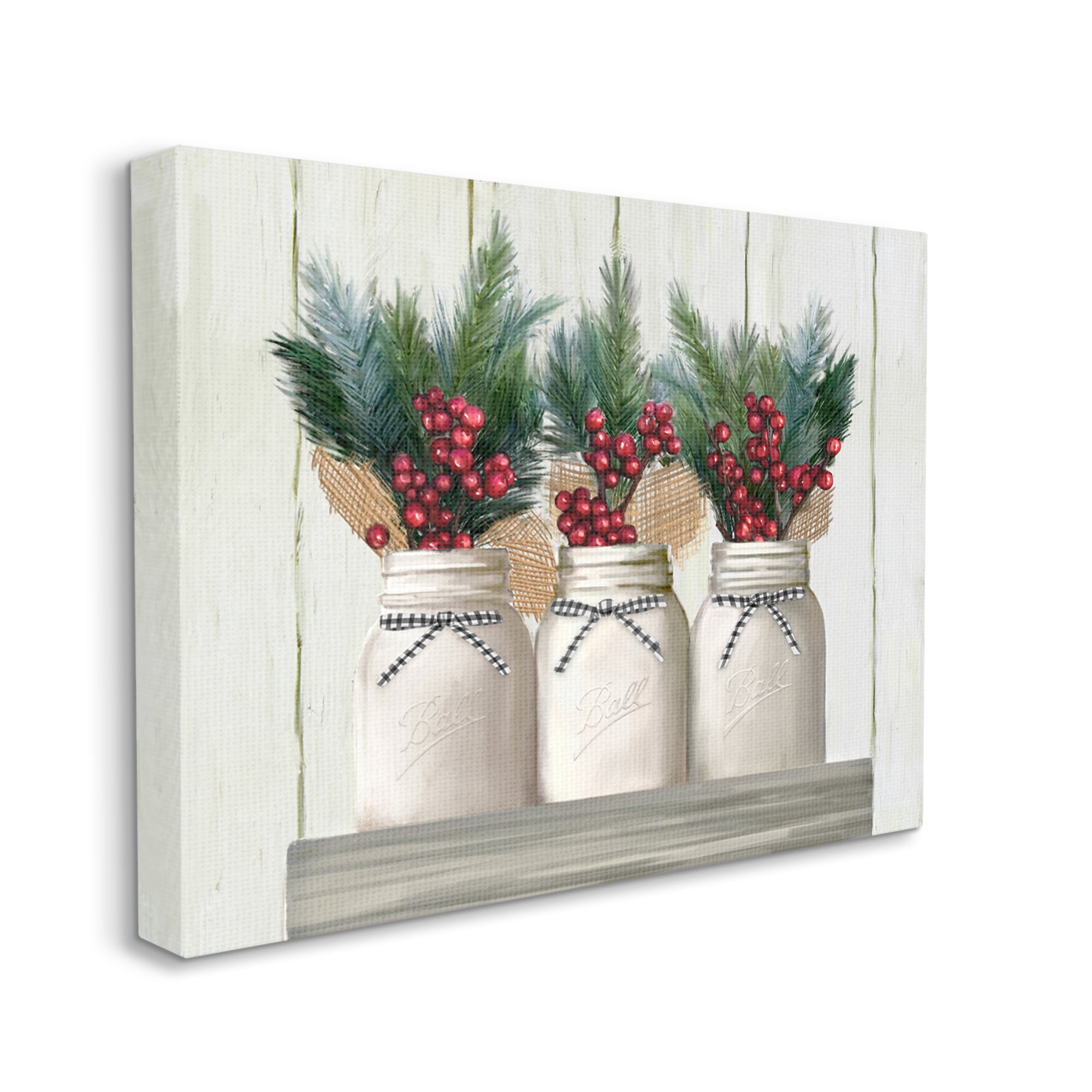Stupell Industries White Country Jars with Christmas Berry Bouquets Canvas Design by Ziwei Li
