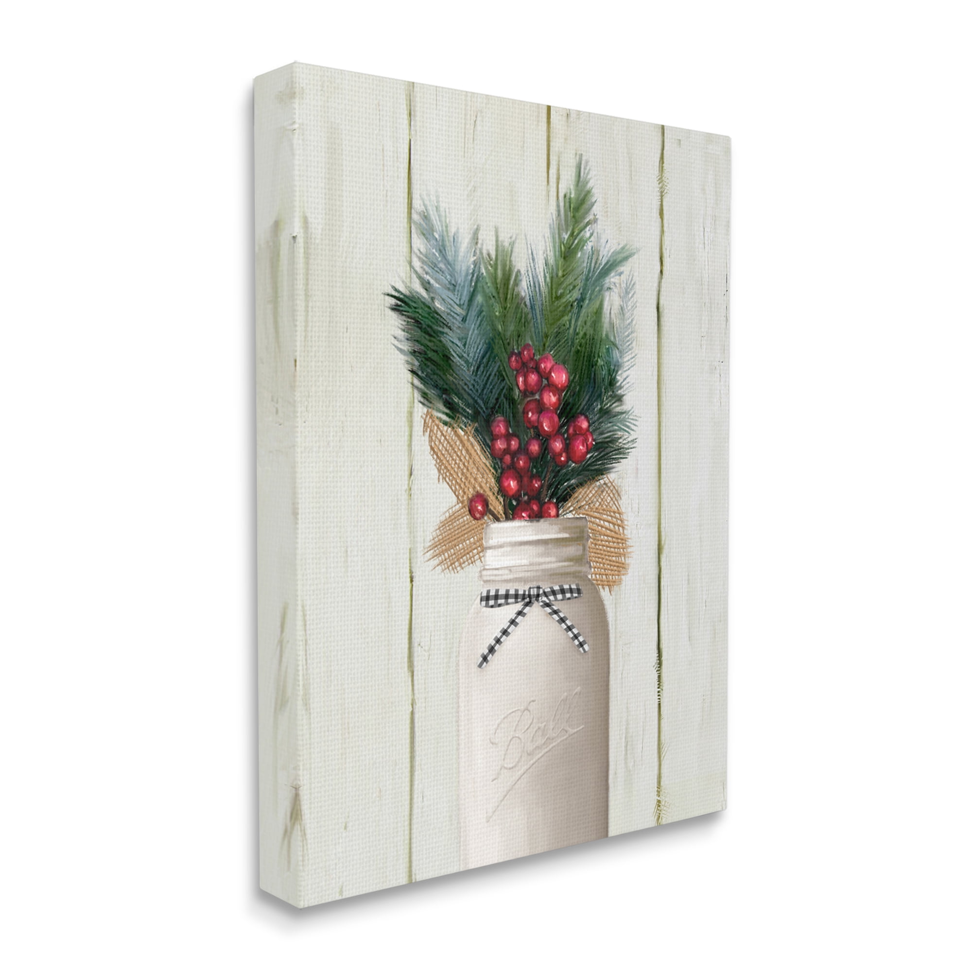 Stupell Industries Country Holiday Jar Pine Needles Christmas Berries Canvas Design by Ziwei Li