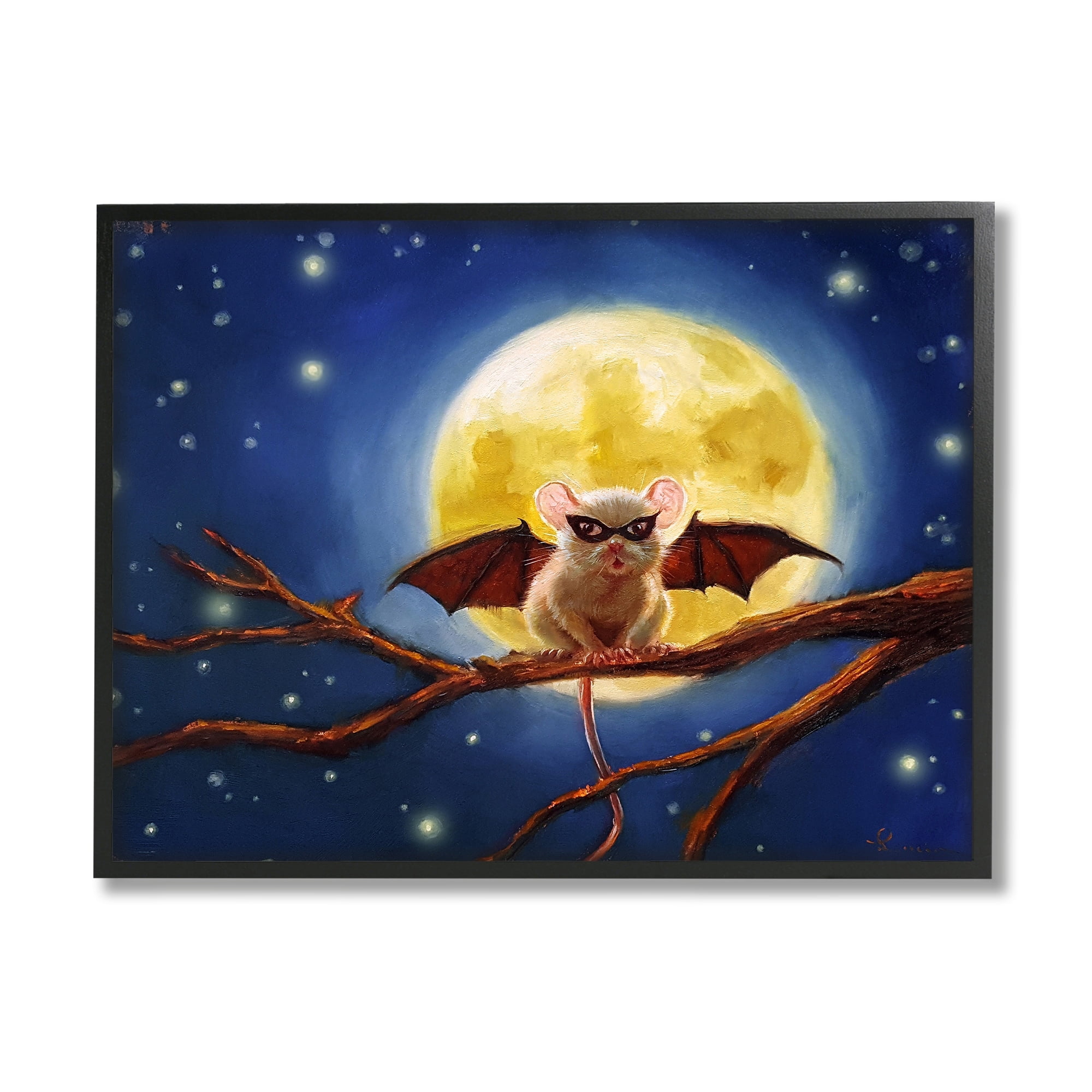 Stupell Industries Halloween Mouse Animal Full Moon Bat Costume Black Framed Design by Lucia Heffernan