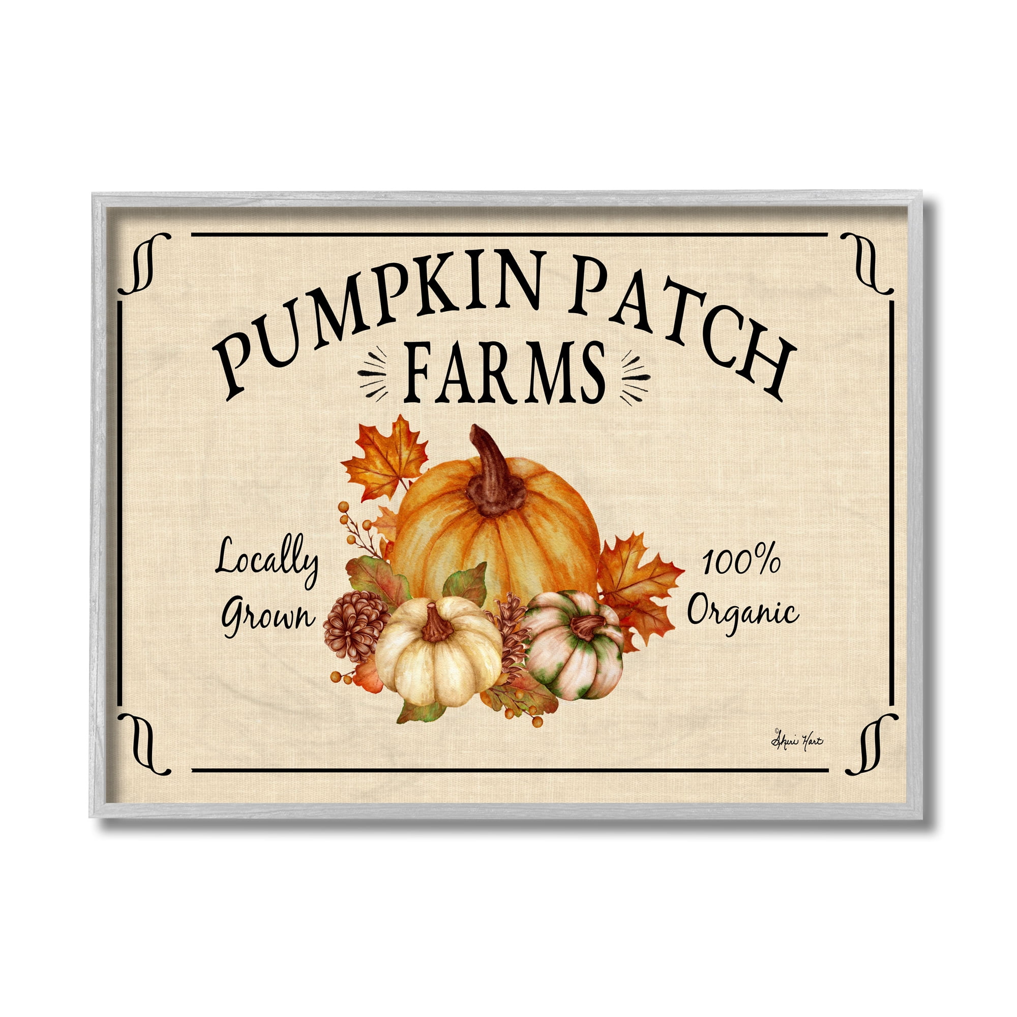 Stupell Industries Traditional Pumpkin Patch Farm Sign Tan Orange Gray Framed Design by Sheri Hart