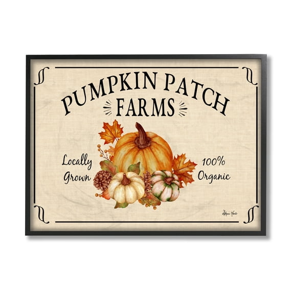 Stupell Industries Traditional Pumpkin Patch Farm Sign Tan Orange Black Framed Design by Sheri Hart
