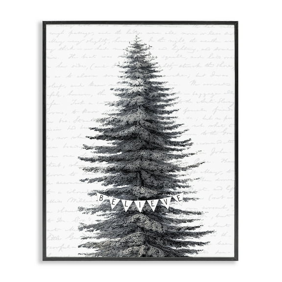 Stupell Industries Snow Dusted Christmas Tree Holiday Painting Black Framed Art Print Wall Art, 11 x 14