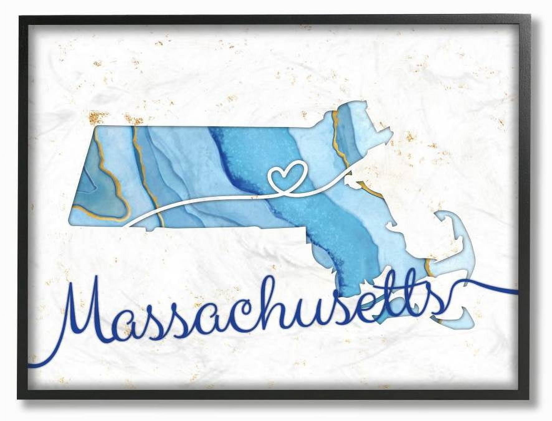 Stupell Industries Massachusetts Agate Blue US State Design Framed Wall Art by Ziwei Li