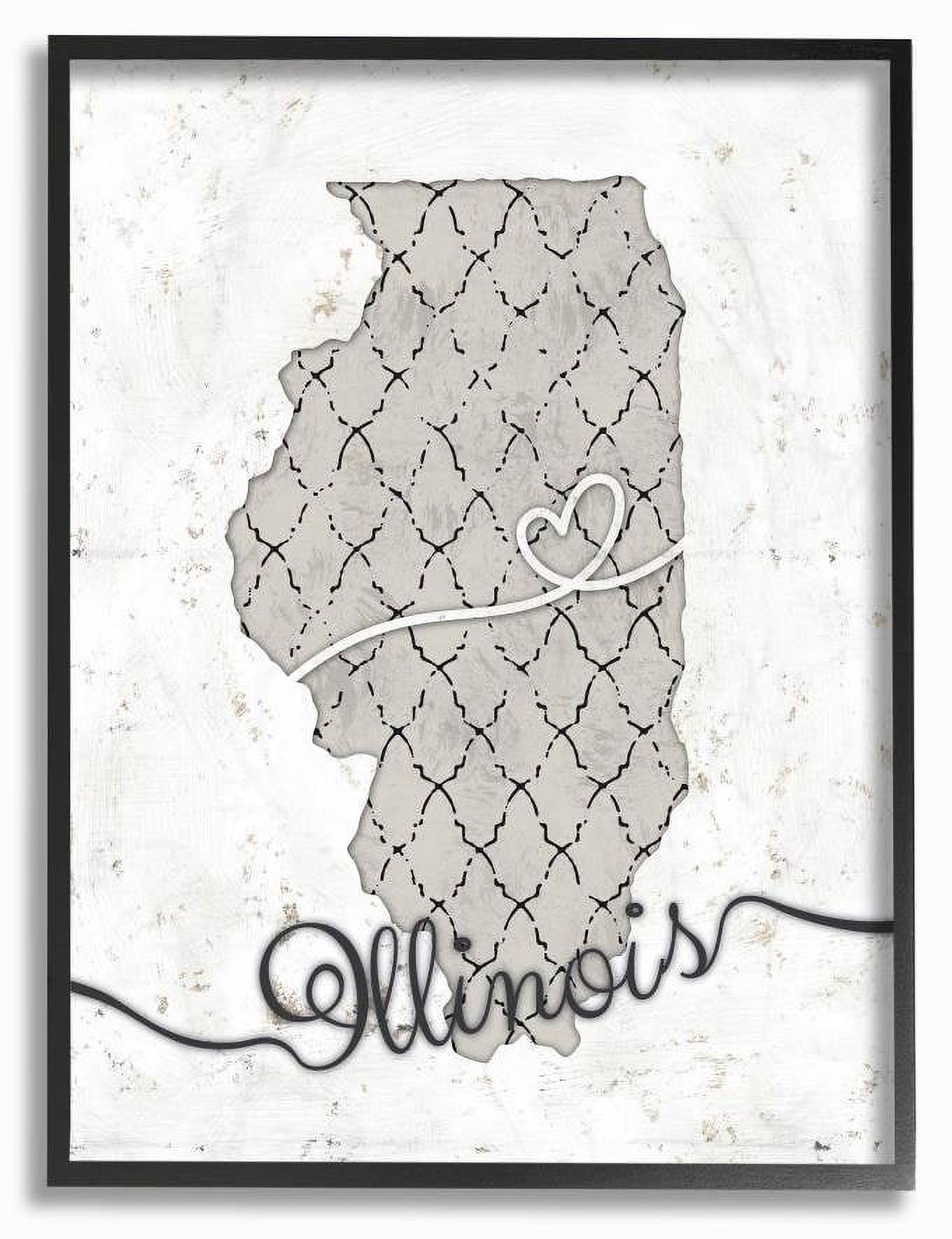 Stupell Industries Illinois Patterned Grey US State Design Framed Wall Art by Ziwei Li