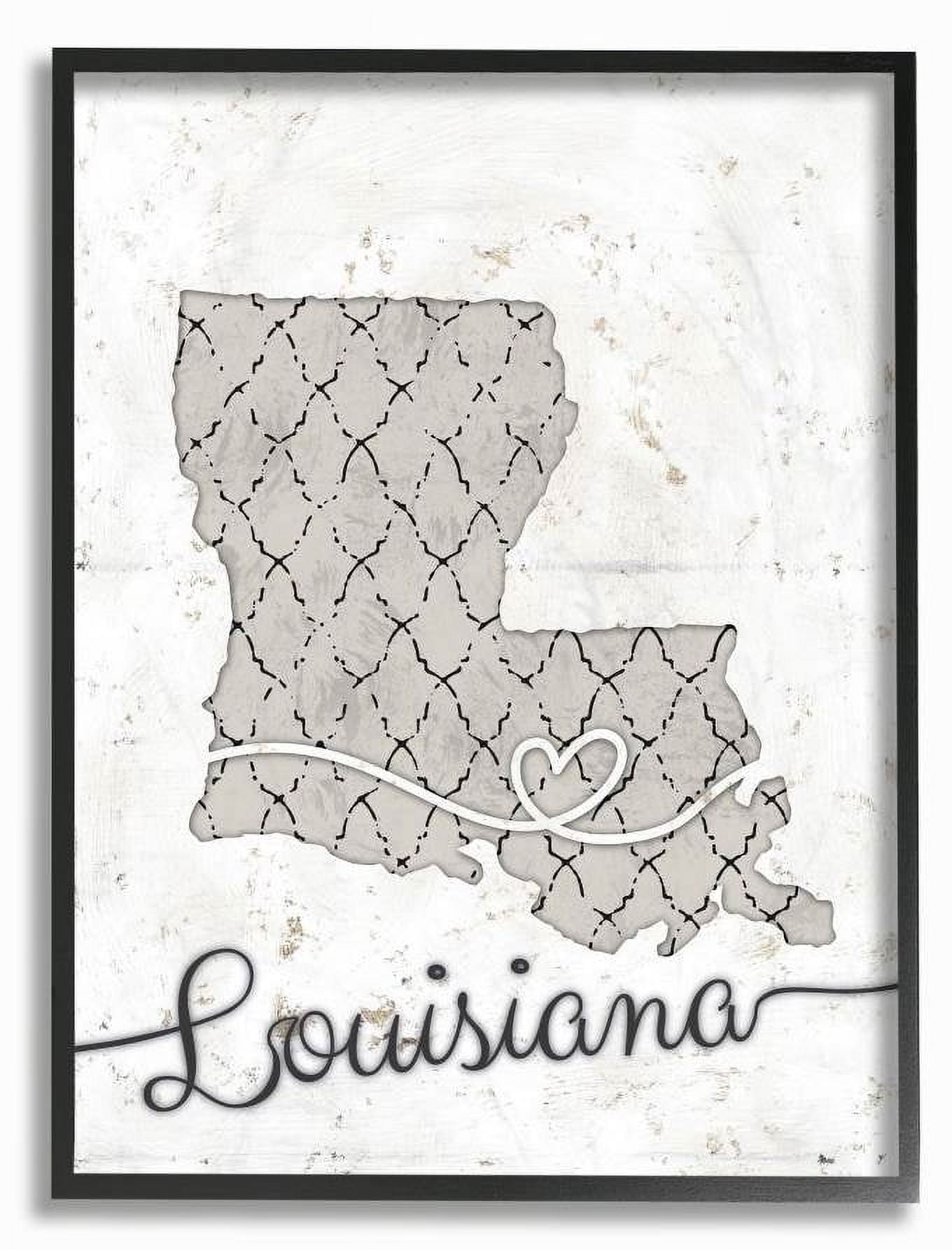 Stupell Industries Louisiana Patterned Grey US State Design Framed Wall Art by Ziwei Li