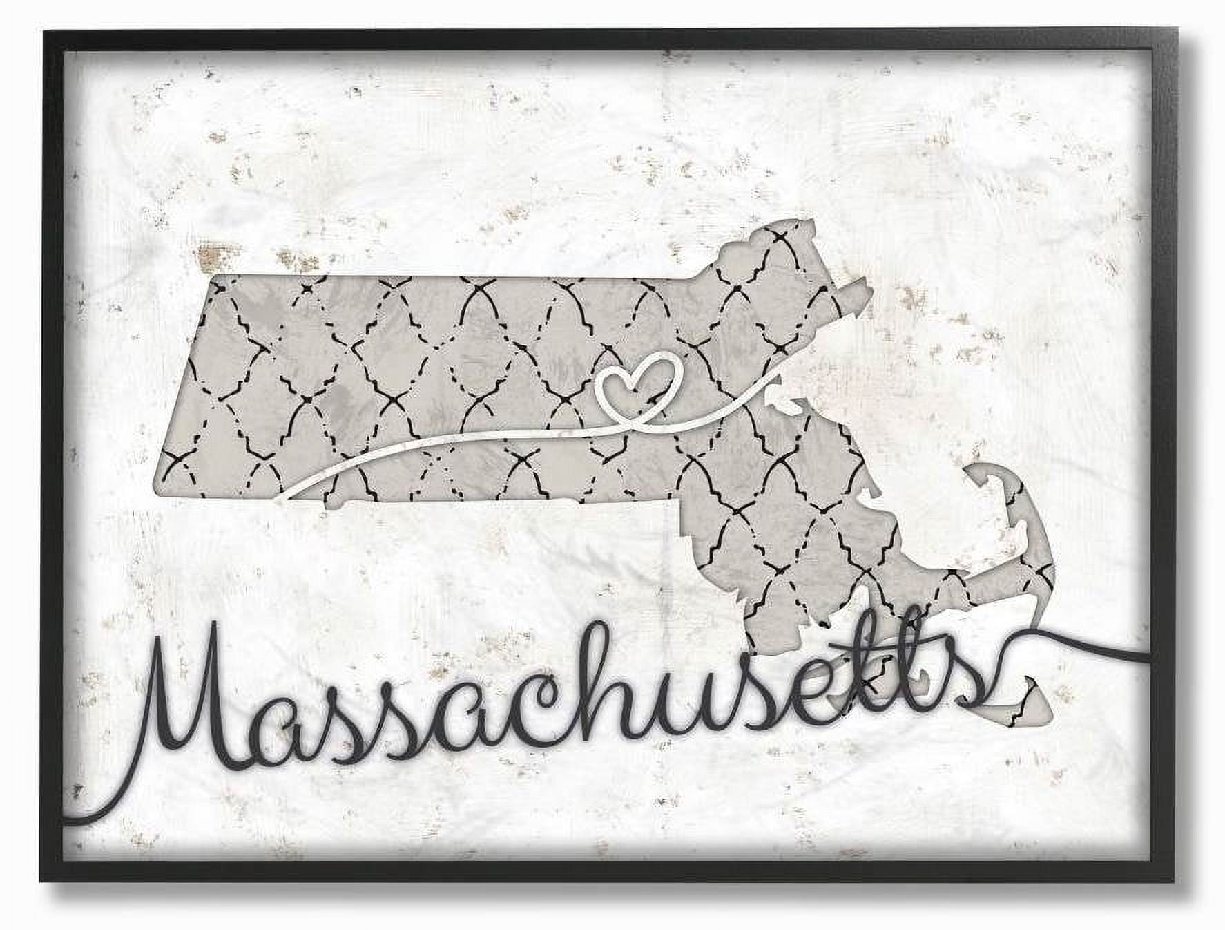 Stupell Industries Massachusetts Patterned Grey US State Design Framed Wall Art by Ziwei Li