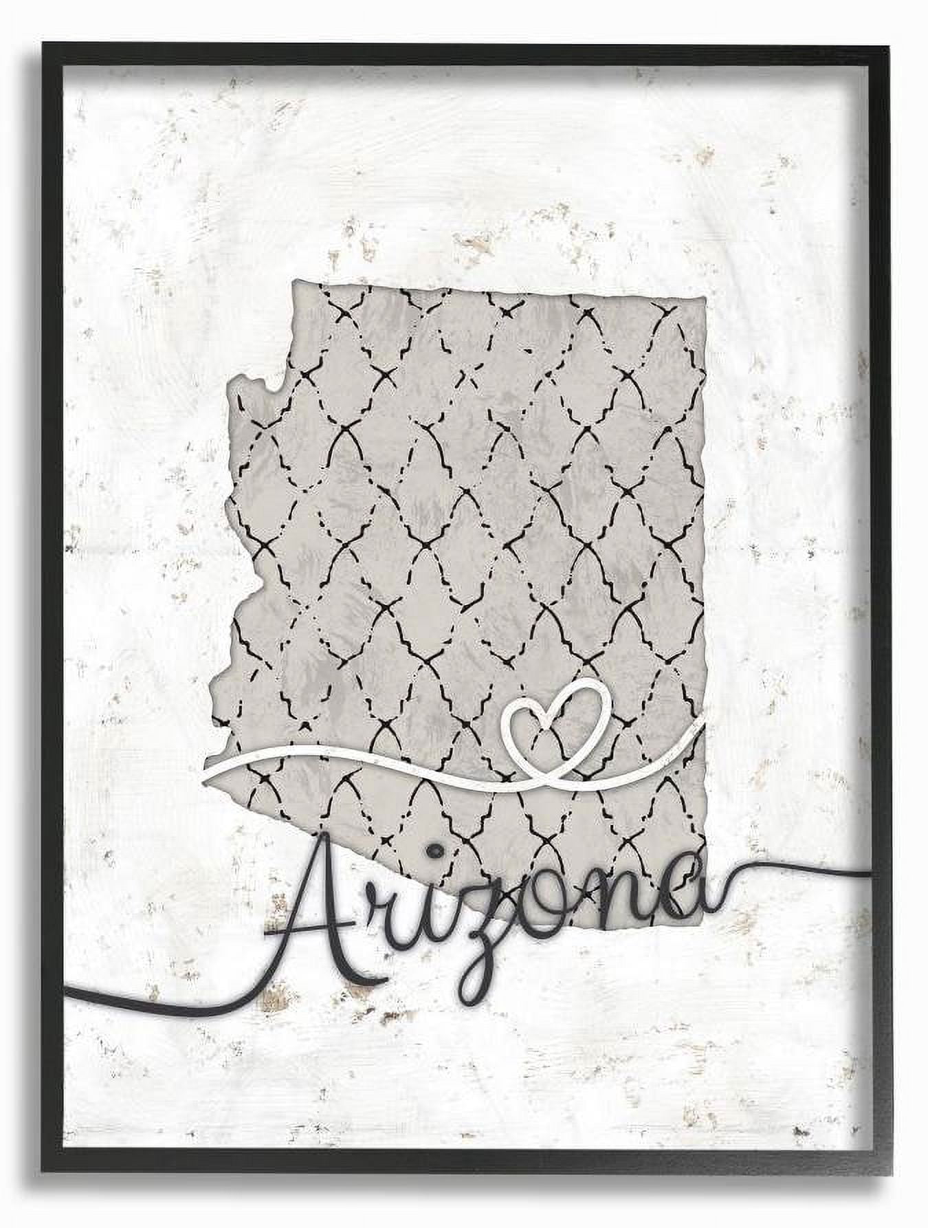 Stupell Industries Arizona Patterned Grey US State Design Framed Wall Art by Ziwei Li