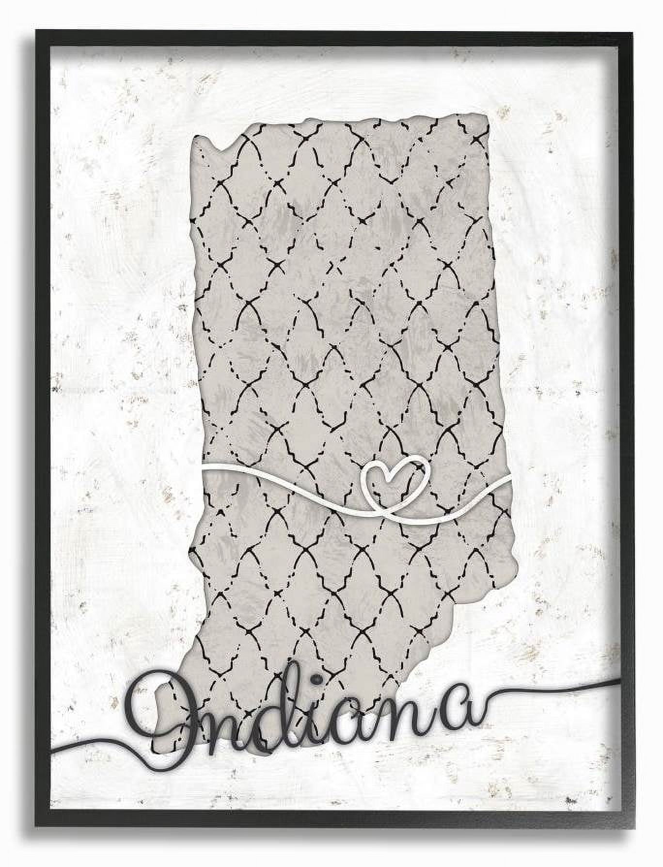 Stupell Industries Indiana Patterned Grey US State Design Framed Wall Art by Ziwei Li