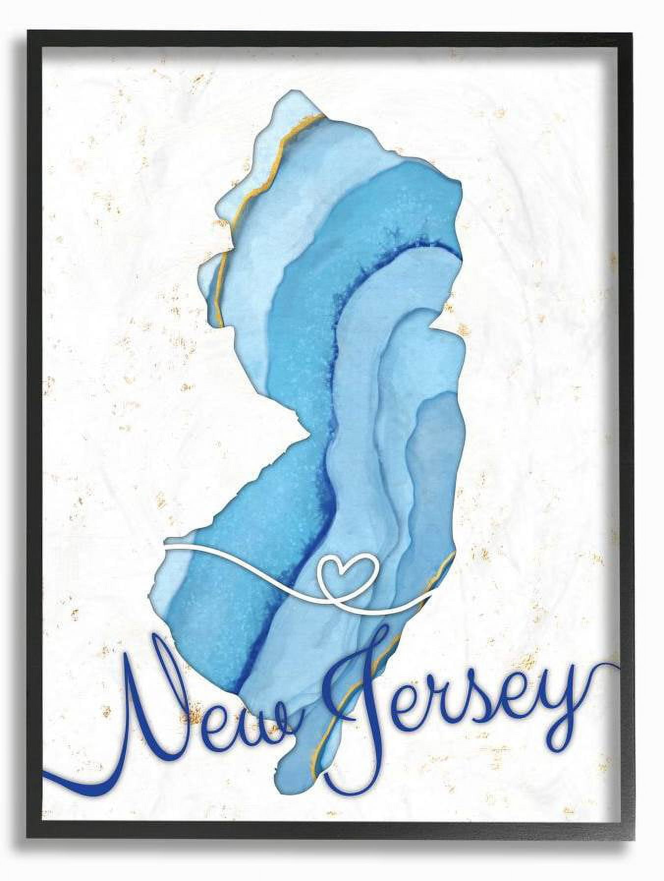 Stupell Industries New Jersey Agate Blue US State Design Framed Wall Art by Ziwei Li