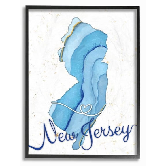 Stupell Industries New Jersey Agate Blue US State Design Framed Wall Art by Ziwei Li