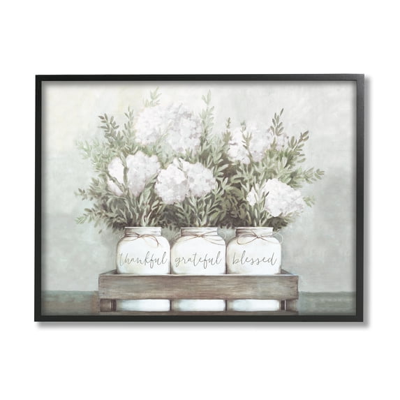 Stupell Home Décor Pristine Hydrangea Bouquets Thankful Grateful Blessed Sentiment, 16 x 20, Designed by Dogwood Portfolio, Black Frame