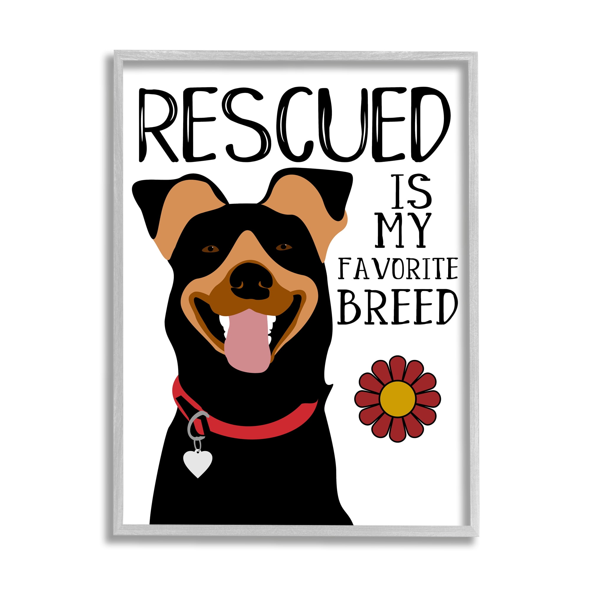 Stupell Home Décor Rescued is My Favorite Breed Doberman Pet Dog, 16 x 20, Designed by Ginger Oliphant, Gray Frame