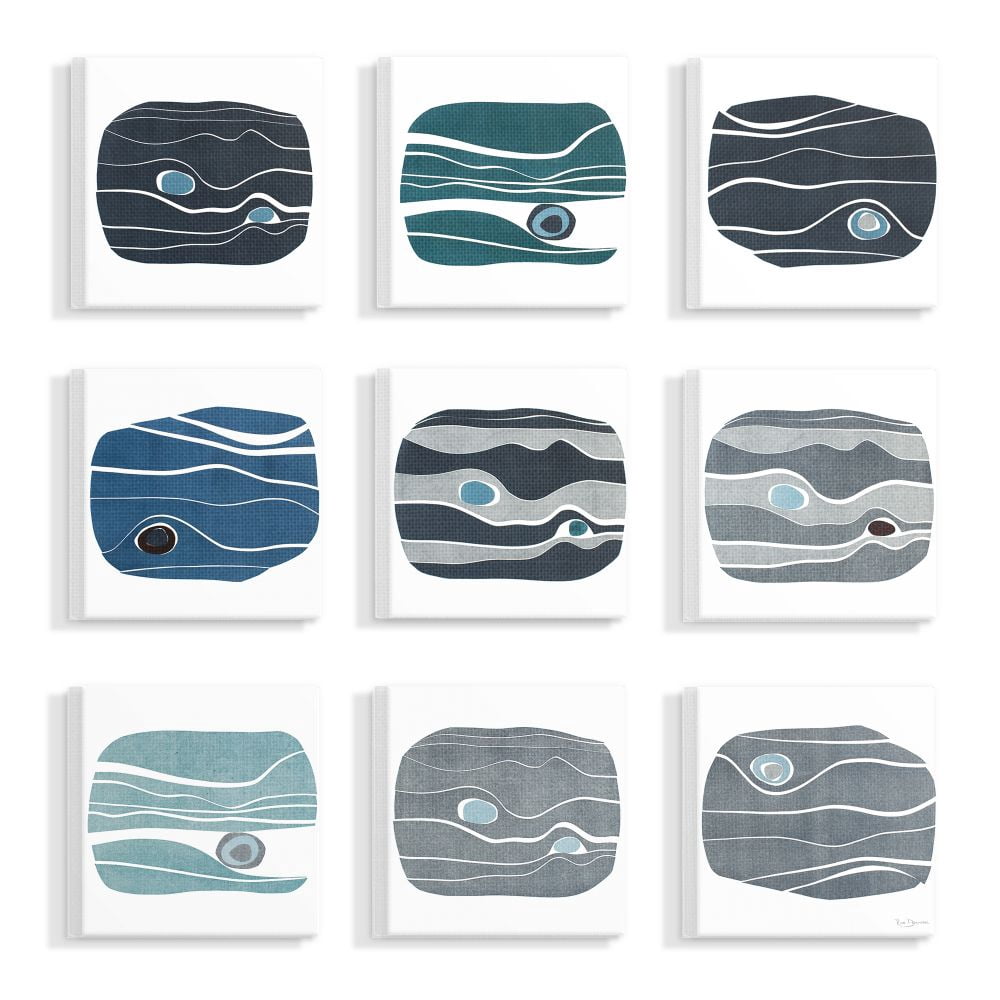 Stupell Industries River Stone Blue Line Pattern Abstract Watercolor Designs Canvas Wall Art by Rob Delamater
