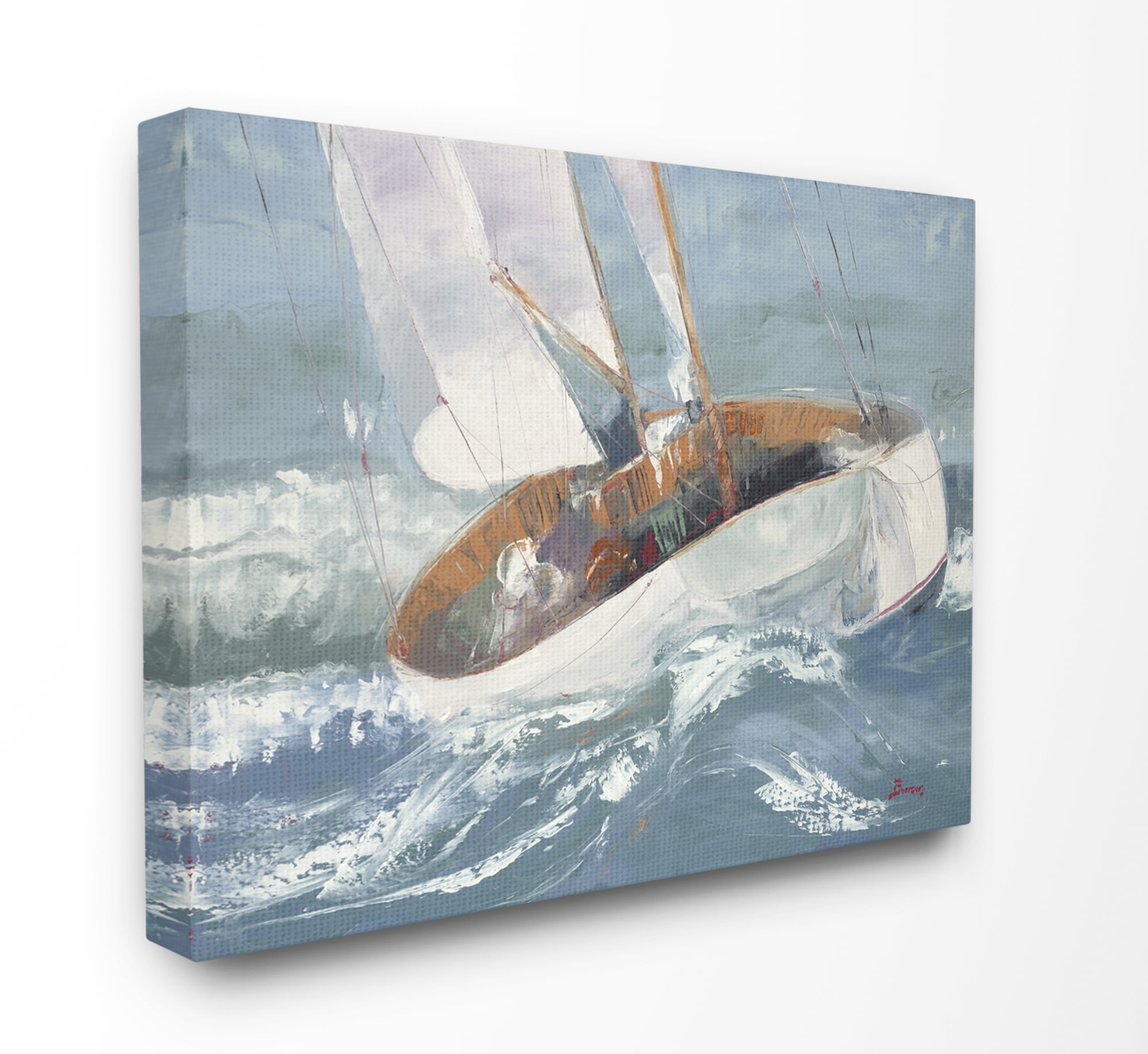 Stupell Home Décor Sailboat Sea Slopes Ocean Blue Brown Beach Painting Canvas Wall Art by Third and Wall