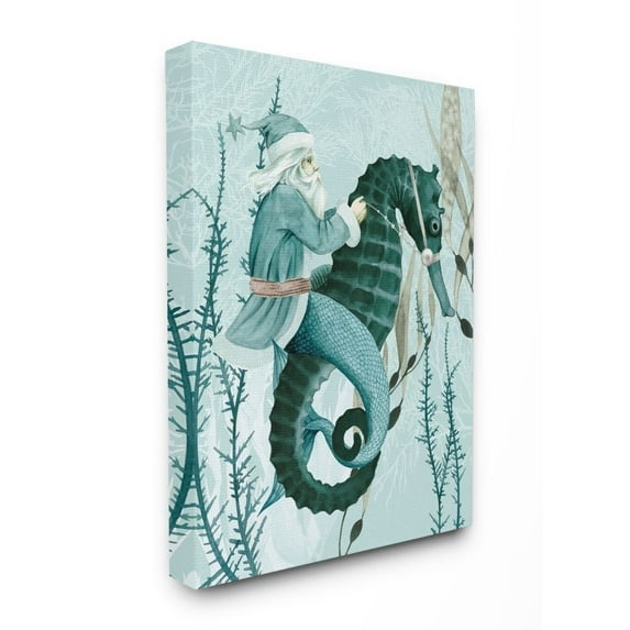 Stupell Home Décor Sea Santa Ocean Christmas Holiday Blue Green Design Canvas Wall Art by Grace Popp