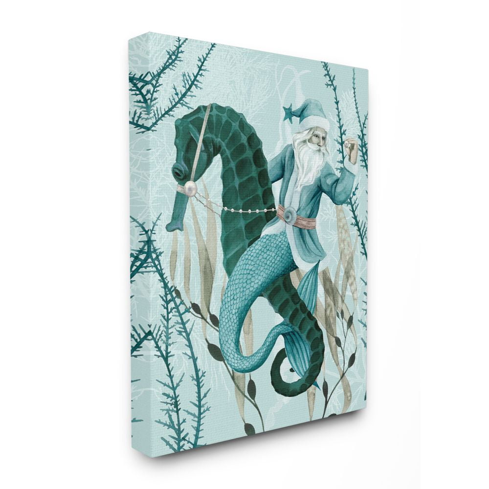 Stupell Home Décor Sea Santa Ocean Holiday Christmas Blue Green Design Canvas Wall Art by Grace Popp