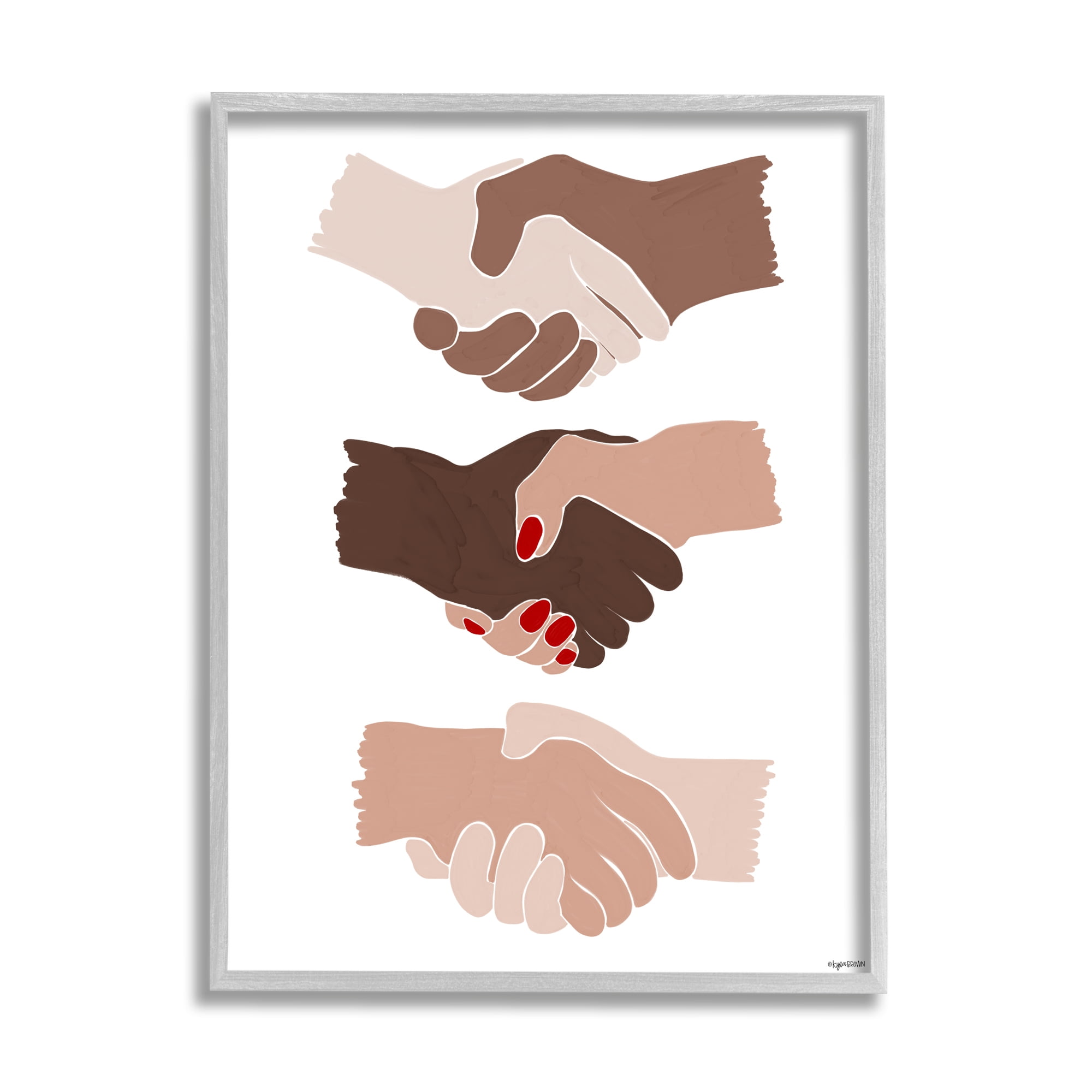 Stupell Home Décor Shaking Hands inclusivity Motivation Diverse Cultures, 16 x 20, Designed by Kyra Brown, Gray Frame