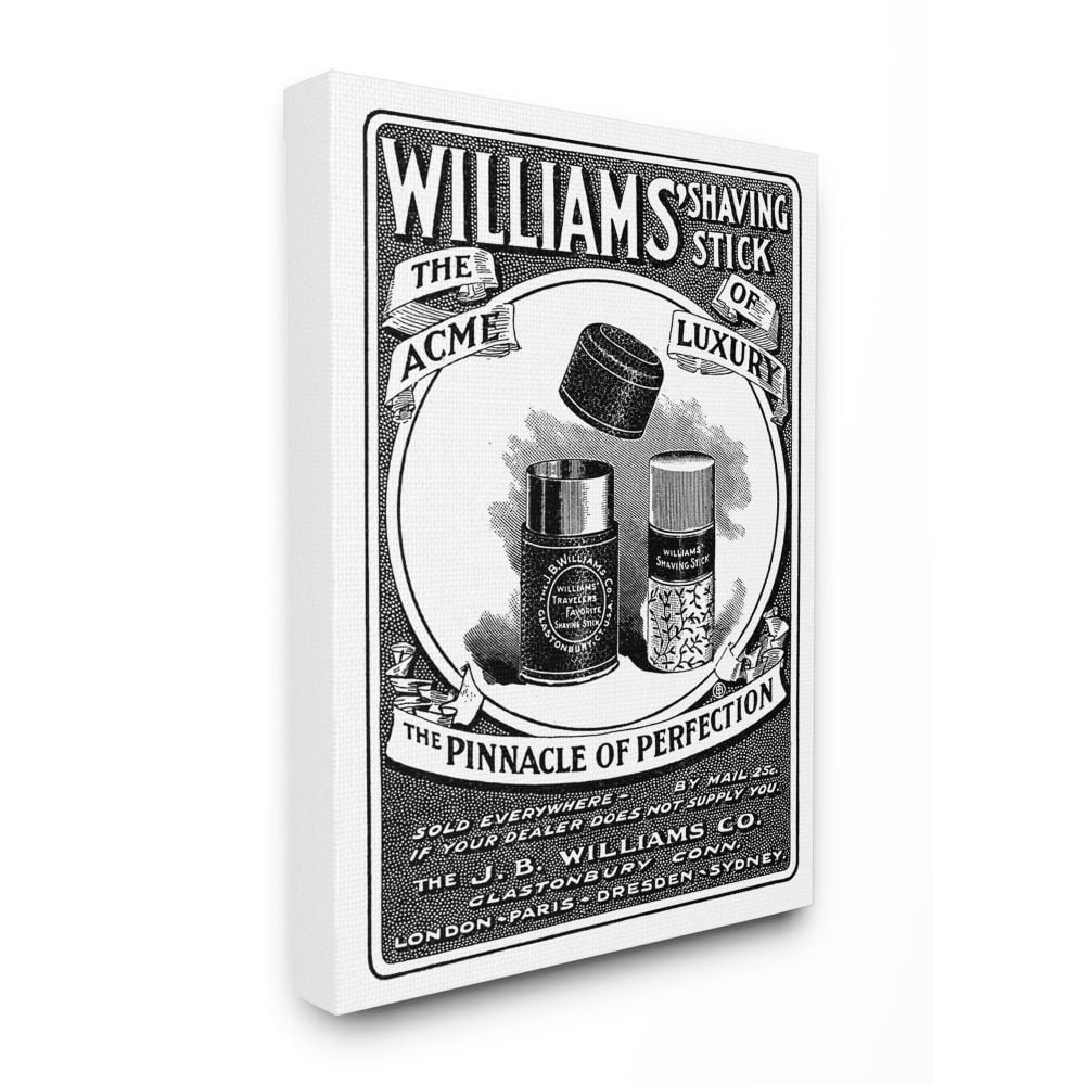 Stupell Home Décor Shaving Advertisement Vintage Black And White Design Canvas Wall Art by the Saturday Evening Post