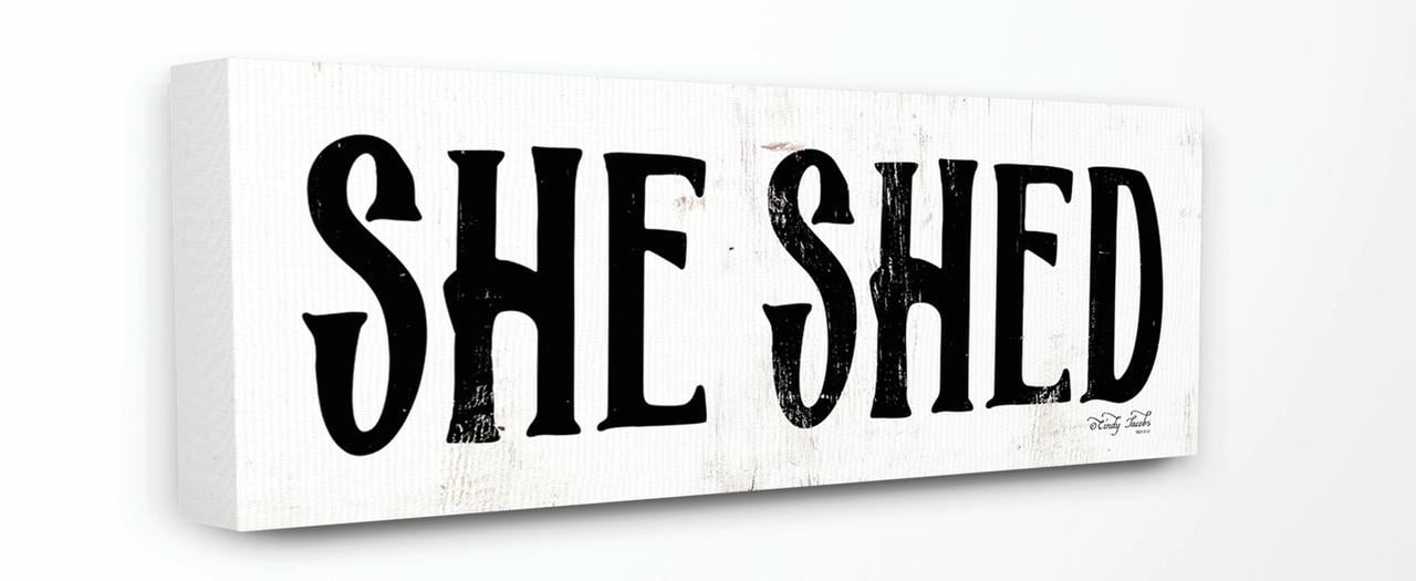 Stupell Home Décor She Shed Black and White Textured Word Design Canvas Wall Art by Cindy Jacobs