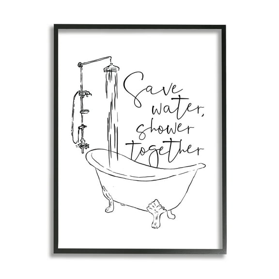 Stupell Home Décor Shower Together Funny Ink Drawing Bathroom Design Canvas Wall Art by Milli Villa