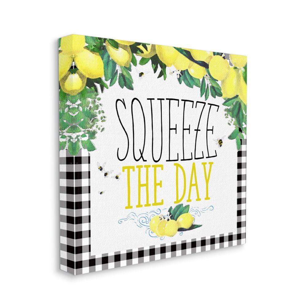 Stupell Home Décor Squeeze the Day Kitchen Humor Plaid Word Design Canvas Wall Art by the Saturday Evening Post