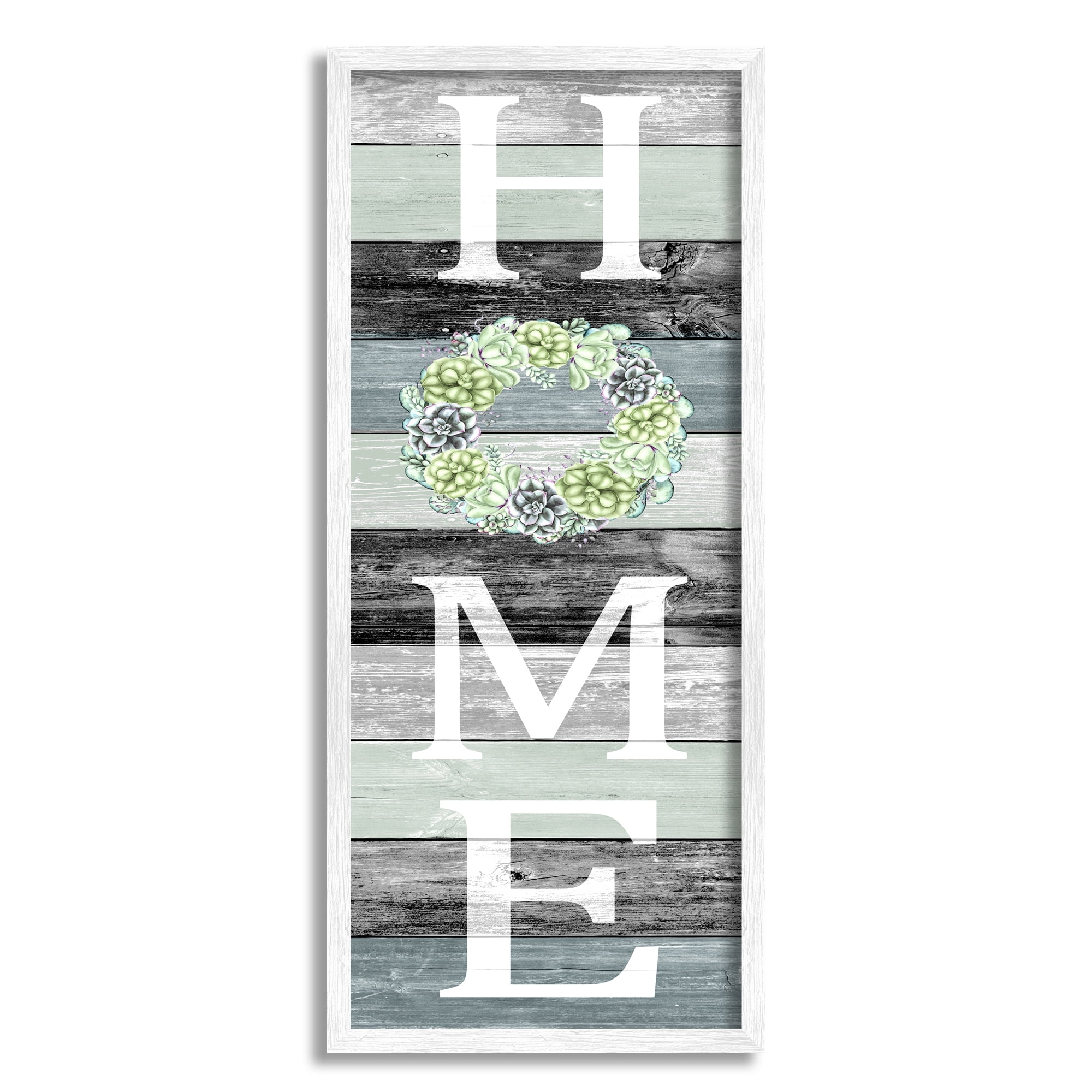 Stupell Home Décor Succulent Wreath Welcome Home Sign Green Black, 13 in x 30 in, Design by Kimberly Allen