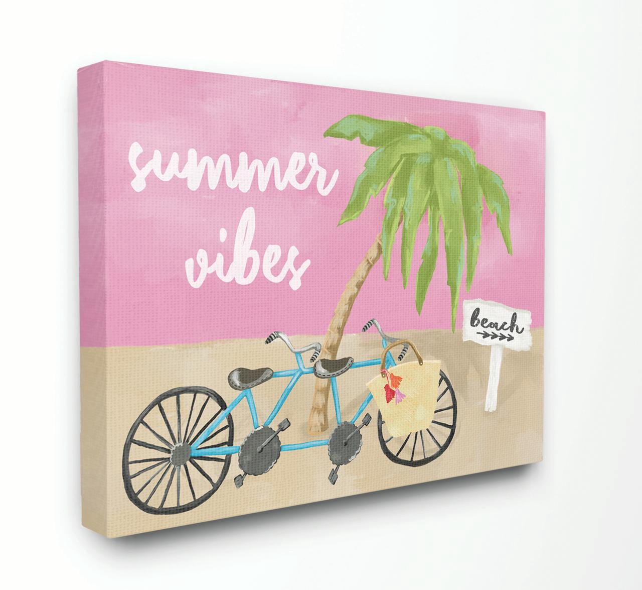 Stupell Home Décor Summer Vibes Bike Pink Green Beach Ocean Design Canvas Wall Art by Cindy Willingham