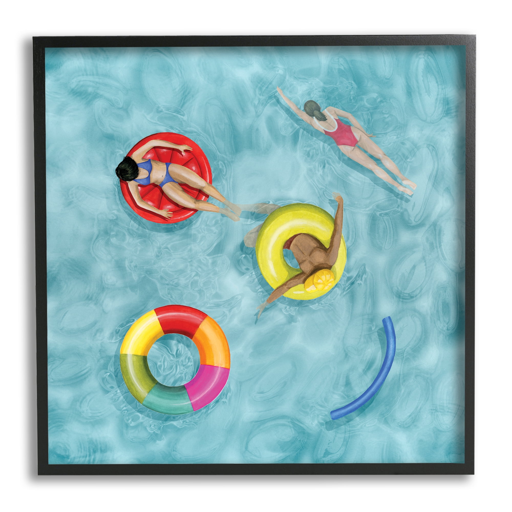 Stupell Home Décor Swimmers in Pool inner Tube Cool Blue Water, 24 x 24, Designed by Grace Popp, Black Frame